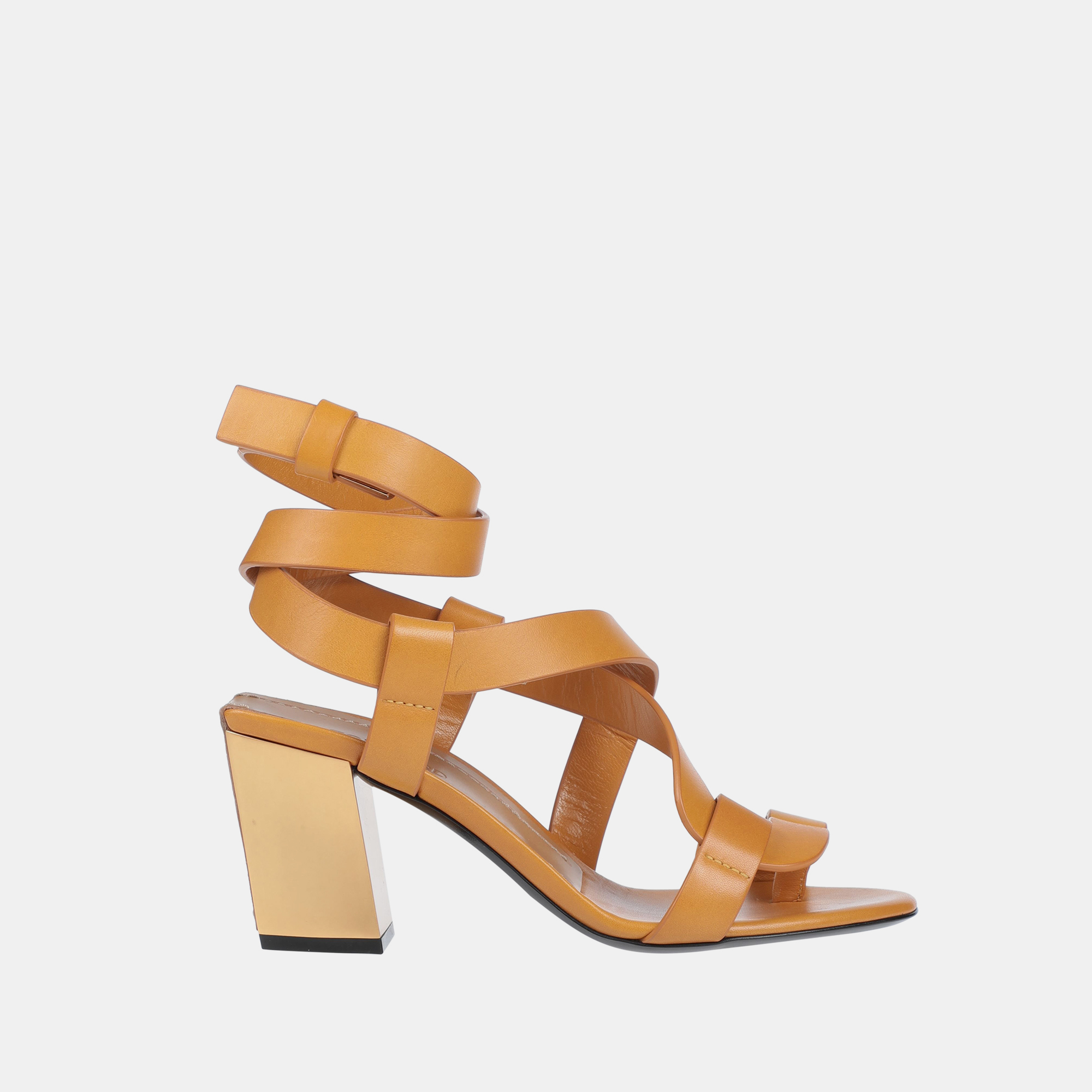 Pre-owned Tom Ford Leather Open Toe Sandals 36.5 In Yellow