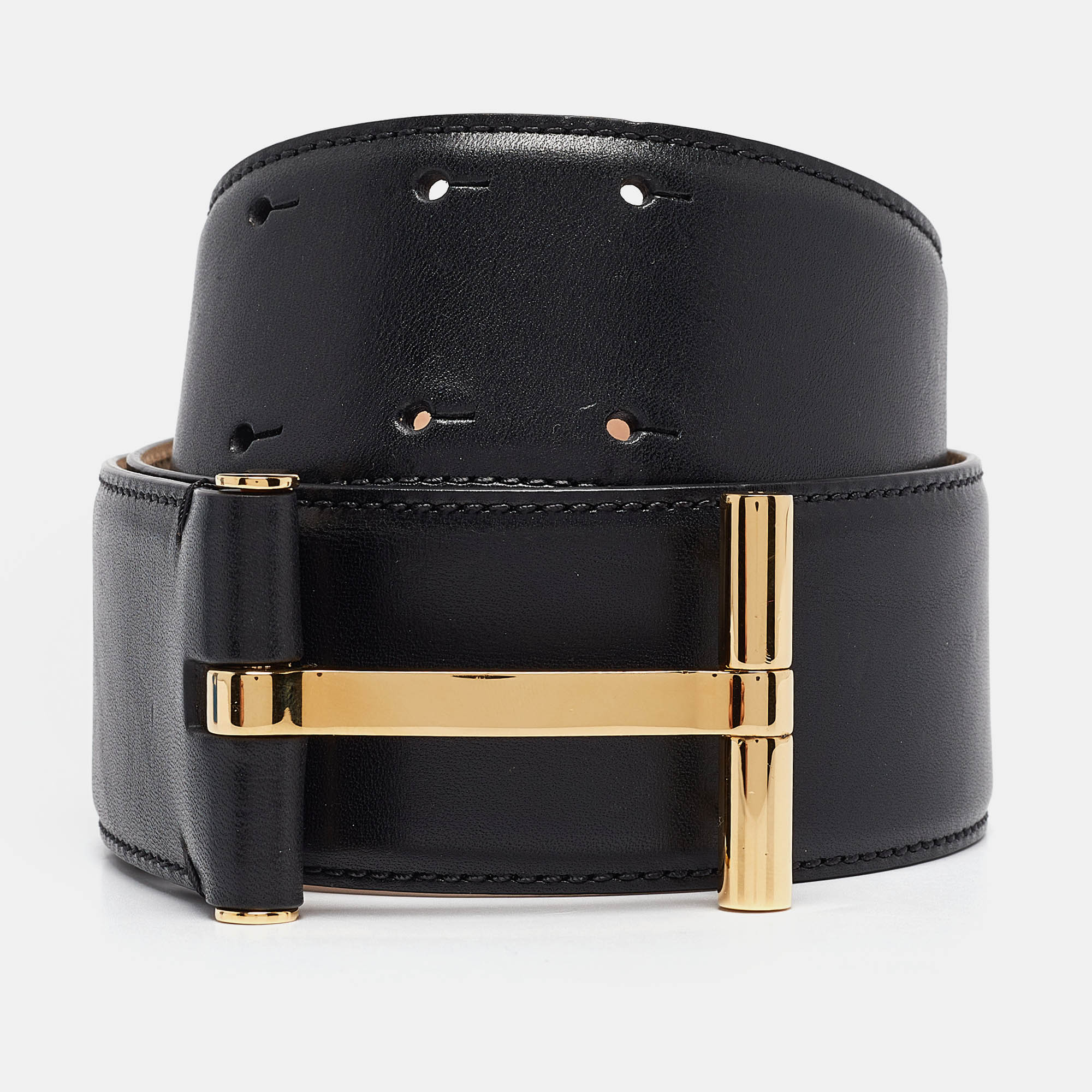 

Tom Ford Black Leather T Buckle Wide Belt 75CM