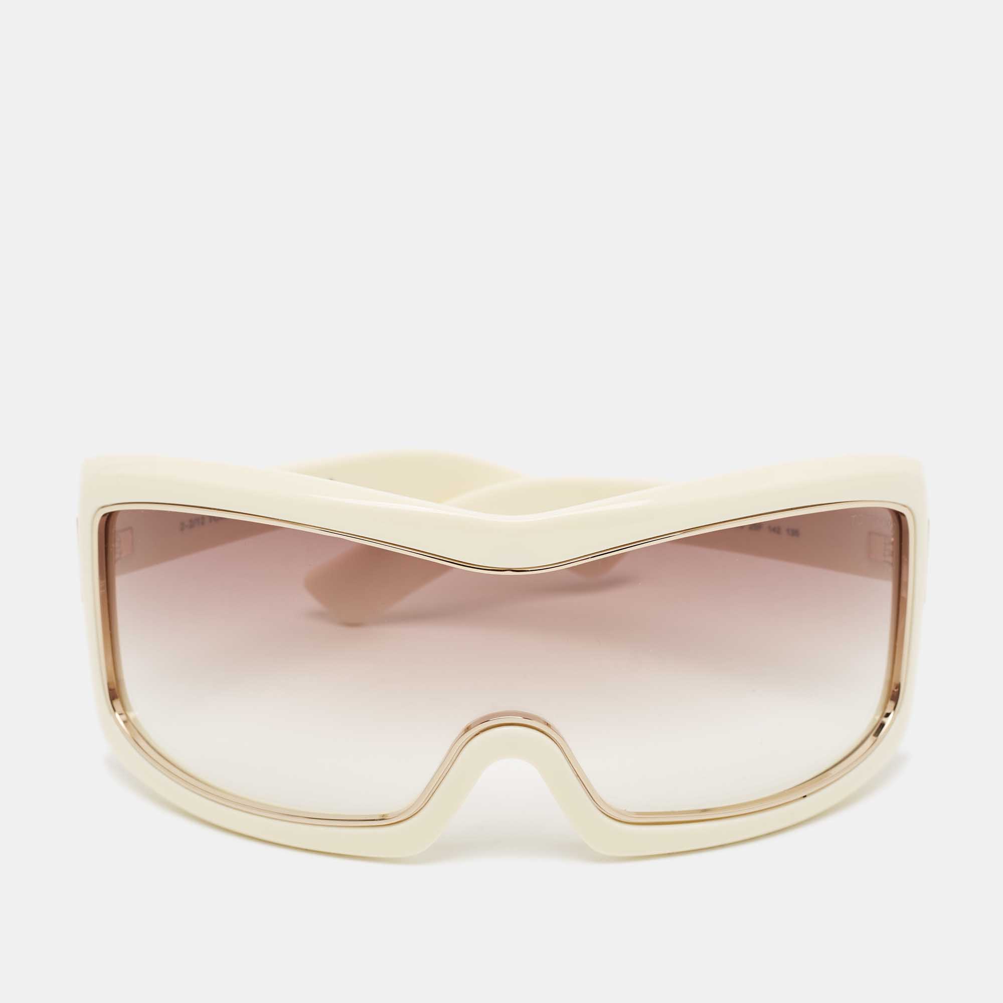 

Tom Ford Ivory/Brown Gradient Olga TF305 Shield Sunglasses, White