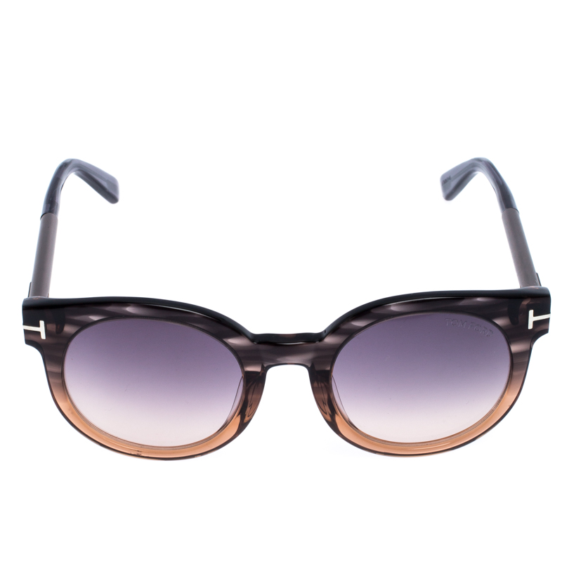 

Tom Ford Black/Beige Transparent Gradient Janina Round Sunglasses, Brown
