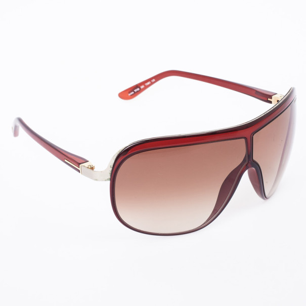 مملوكة مسبقًا Tom Ford Maroon Andre Shield Women Sunglasses