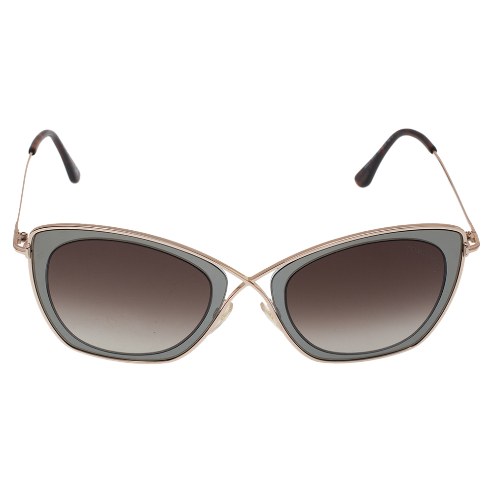 

Tom Ford Pale Gold Tone/ Brown Gradient TF605 India 02 Butterfly Sunglasses