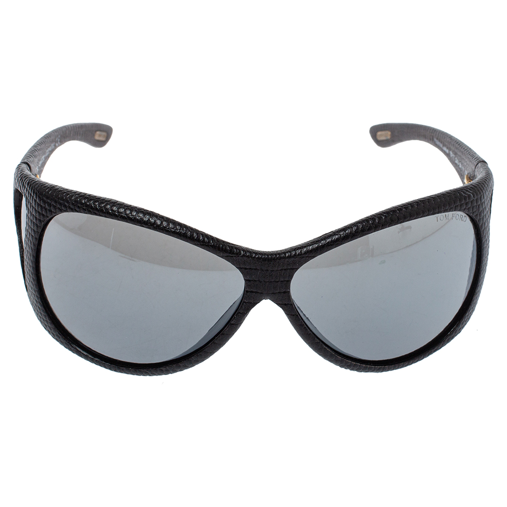 

Tom Ford Black Natasha Textured Leather Shield Sunglasses