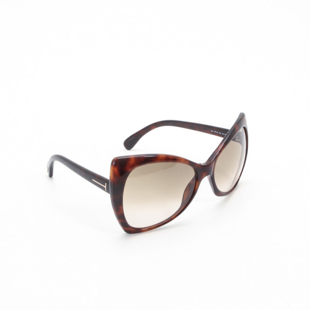 Pre Owned Tom Ford Brown Tortoise Shell Butterfly Sunglasses