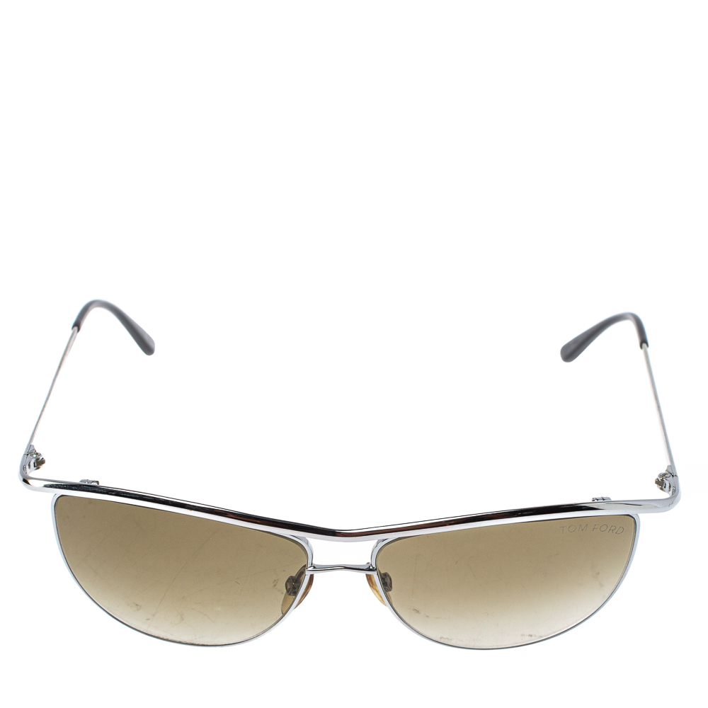 

Tom Ford Silver Tone/ Green Gradient TF182 Helene Aviator Sunglasses