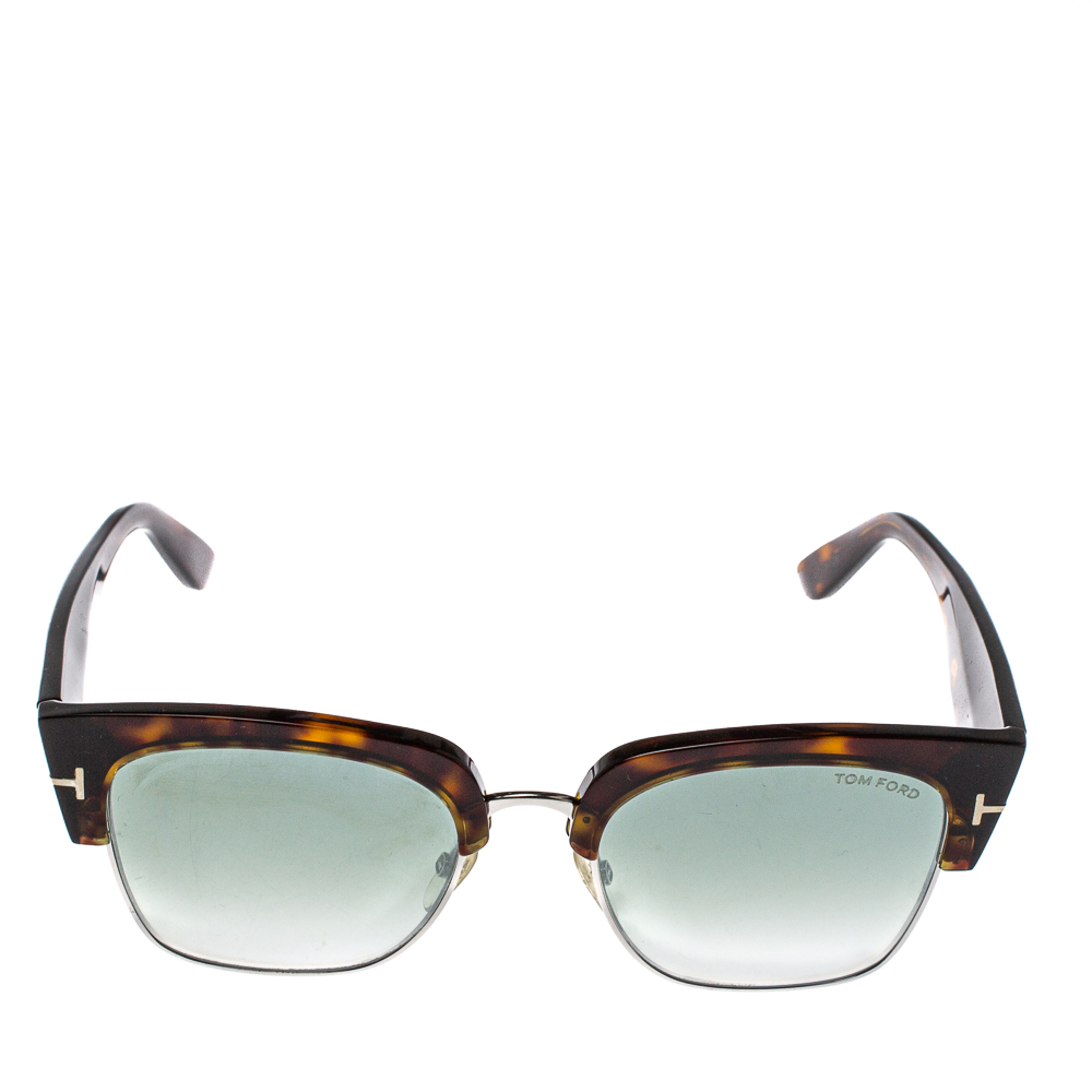 

Tom Ford Brown Havana/Green Gradient Dakota TF554 Clubmaster Sunglasses