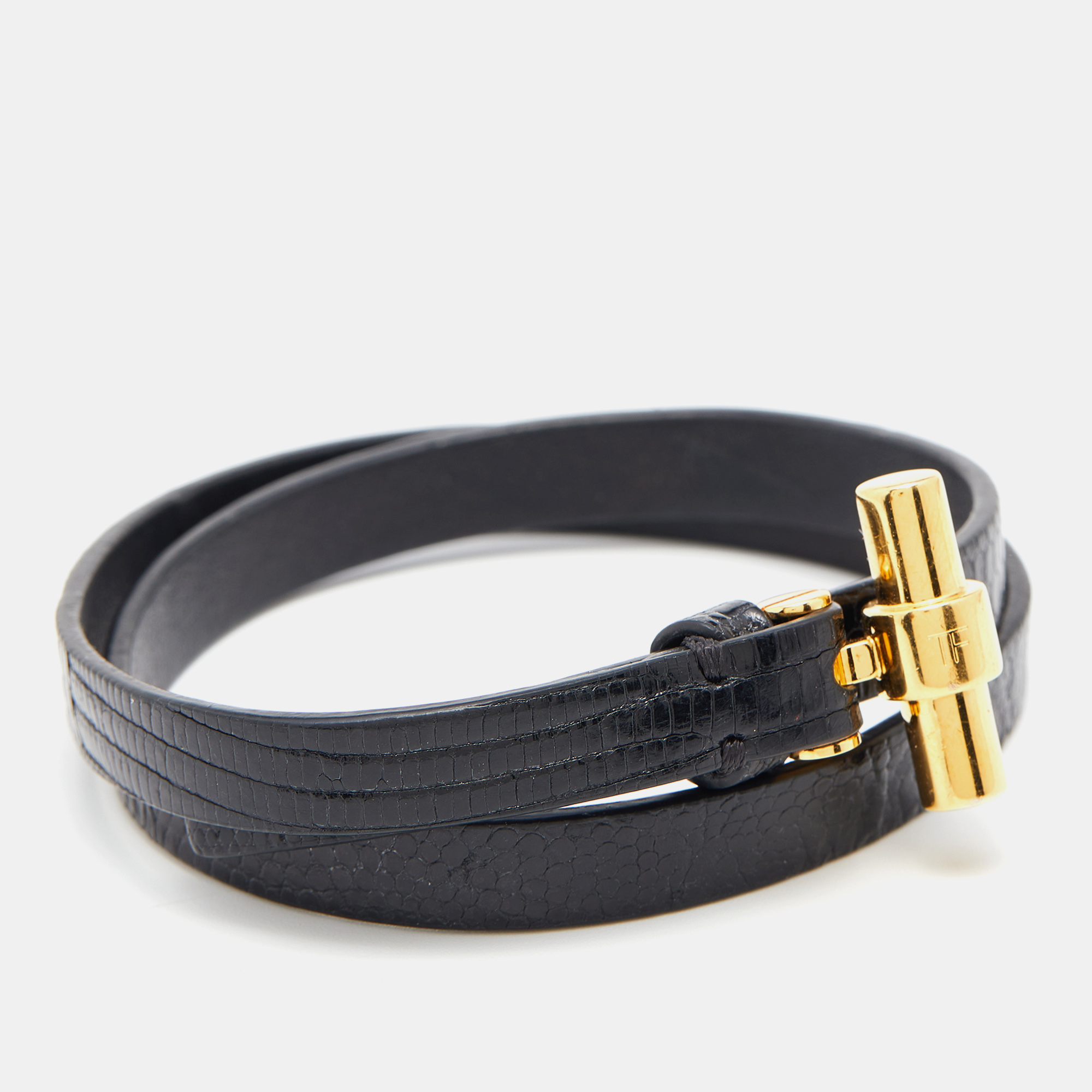 

Tom Ford Black Leather T Buckle Wrap Bracelet