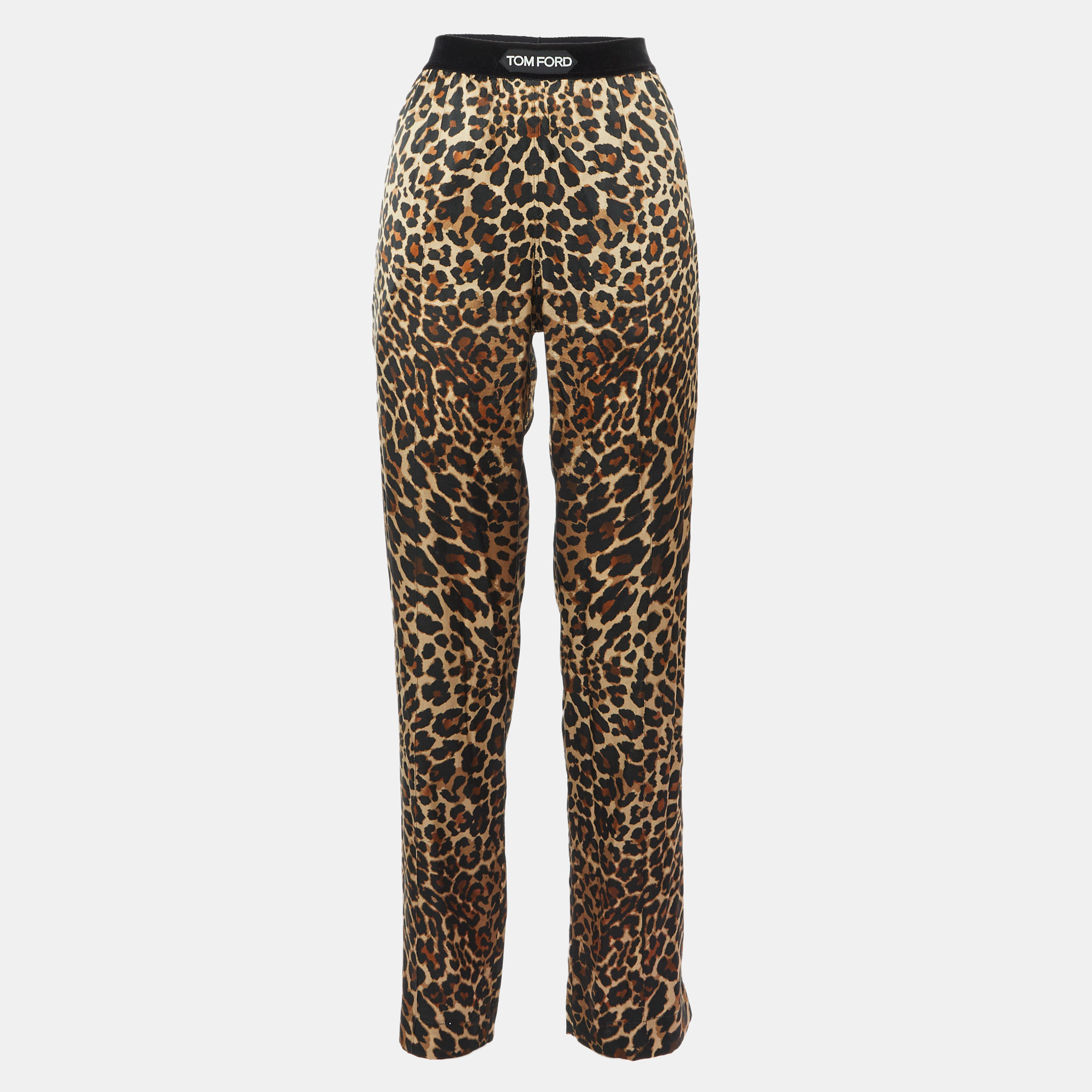 

Tom Ford Brown Leopard Print Silk Wide Leg Pants S