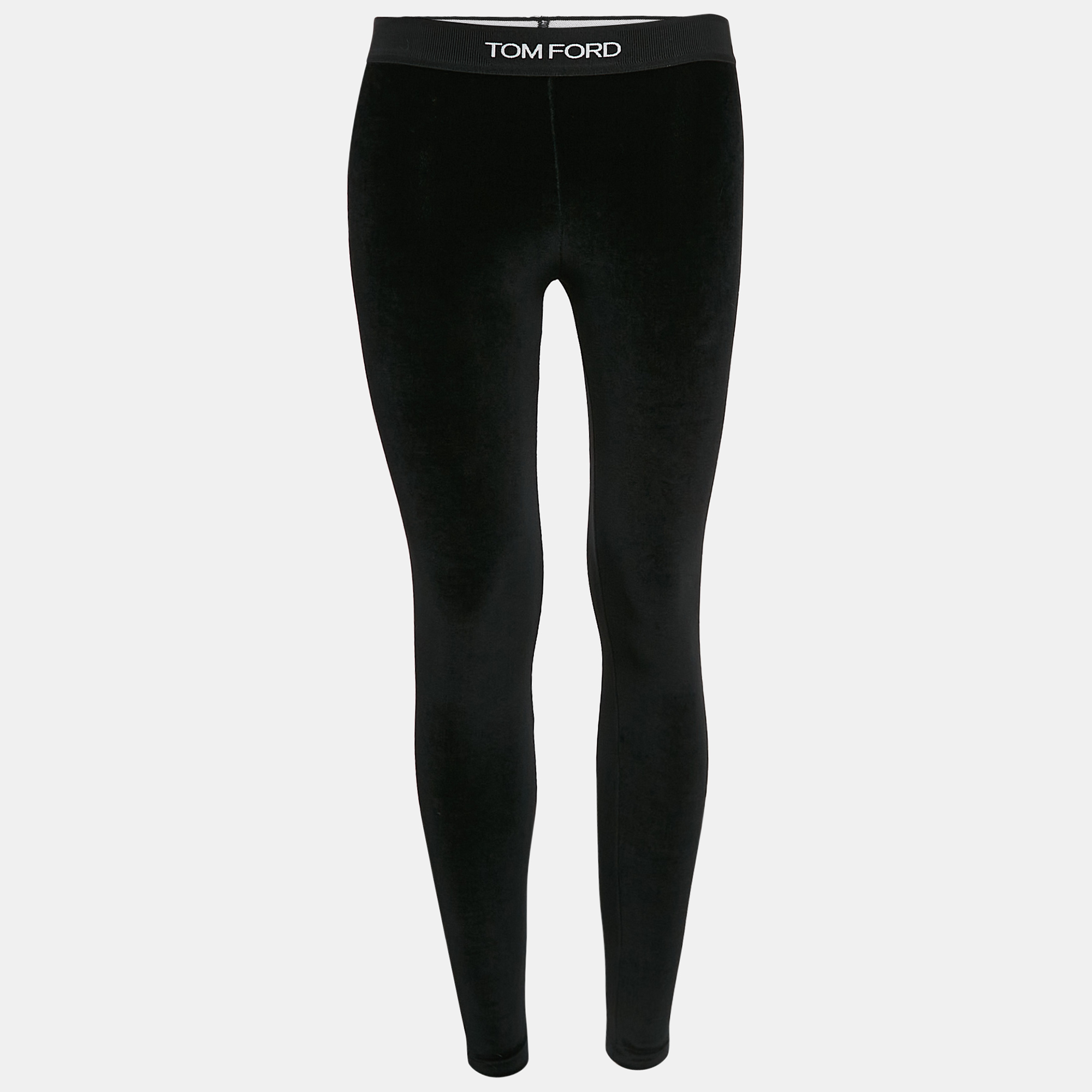 

Tom Ford Black Velvet Jersey Logo Detail Leggings XS