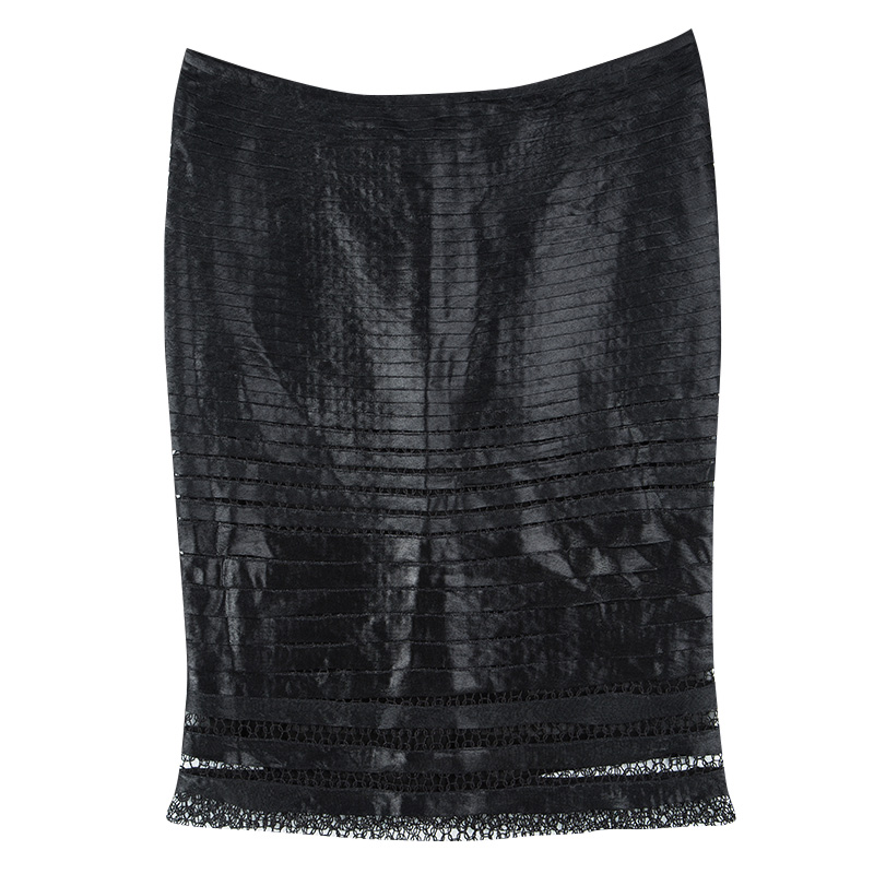 Tom Ford Black Cutout Lace Detail Tiered Pencil Skirt S
