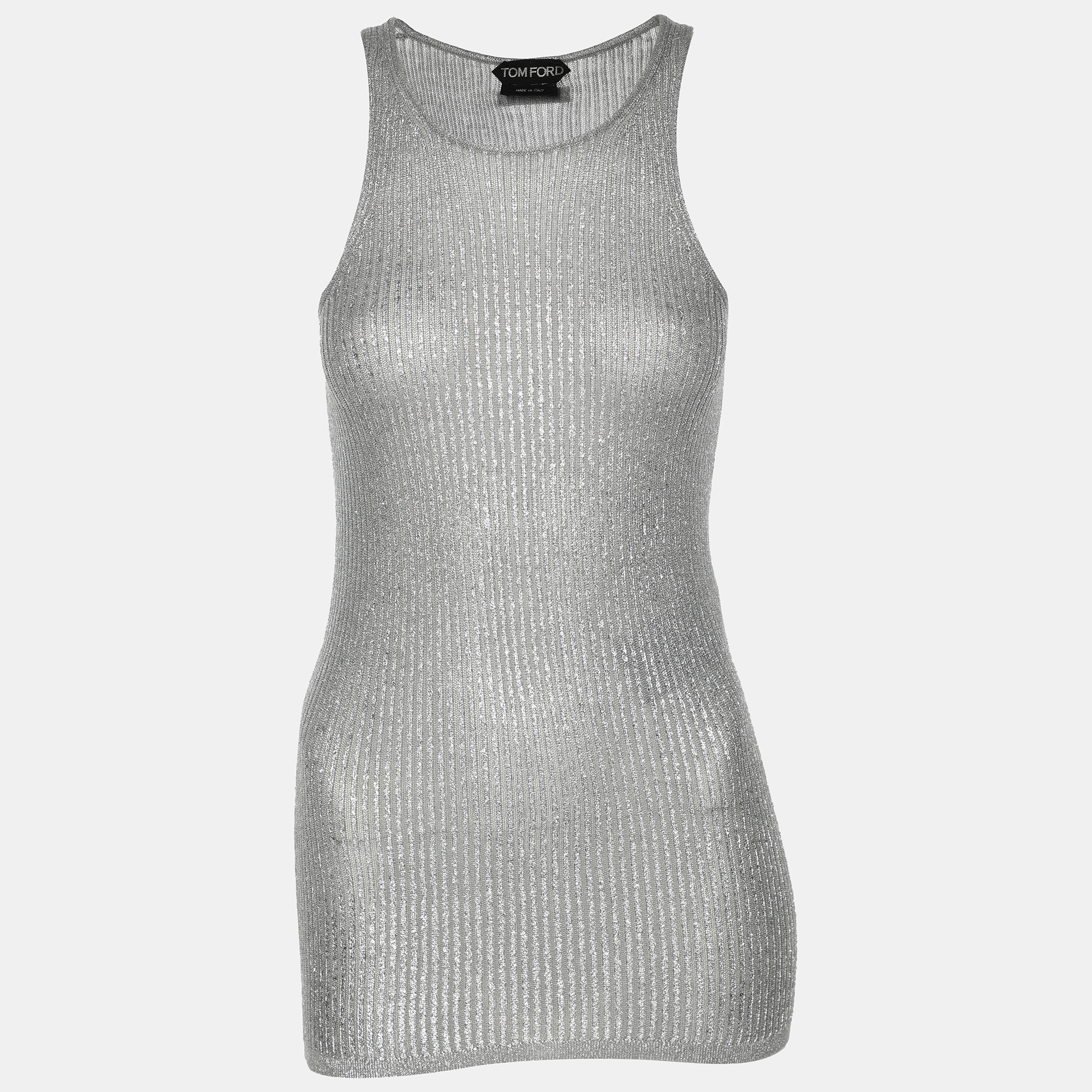 

Tom Ford Silver Rib Knit Tank Top XS, Metallic