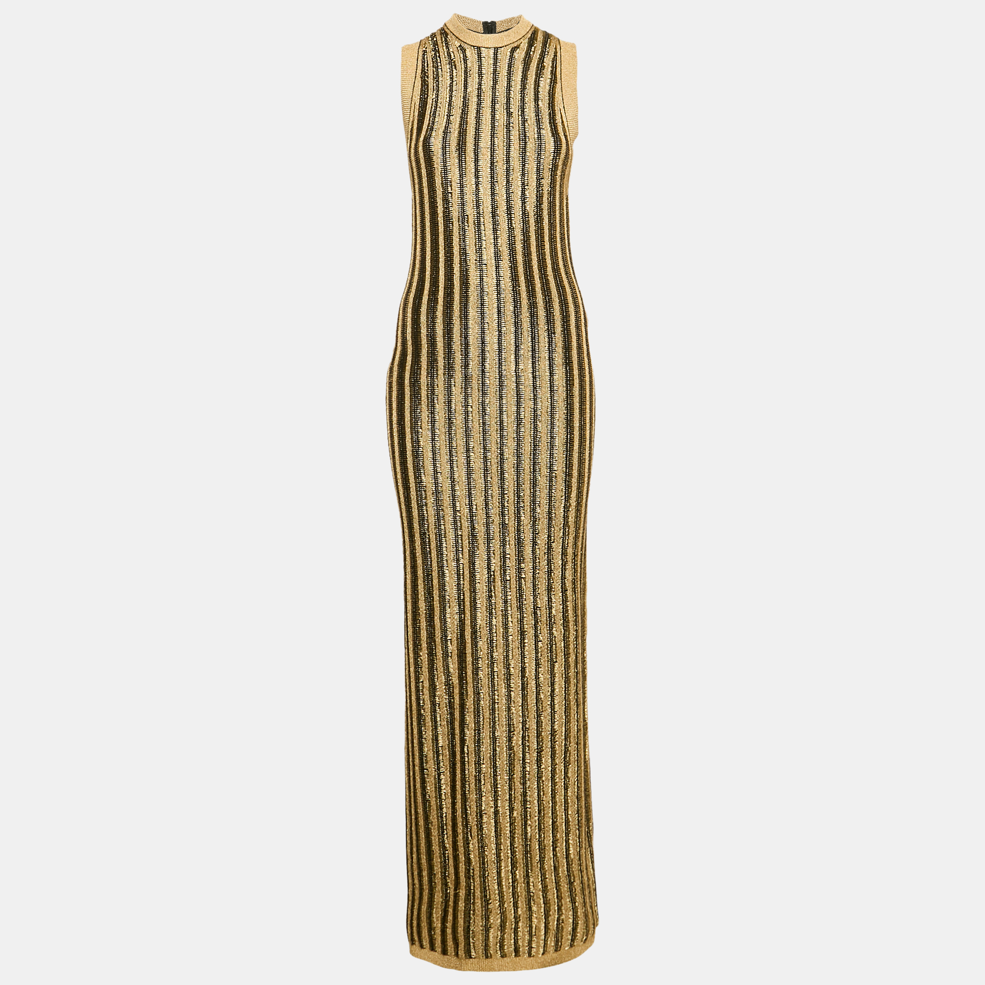 

Tom Ford Black/Gold Lurex Slinky Rib Knit Crewneck Maxi Dress XS