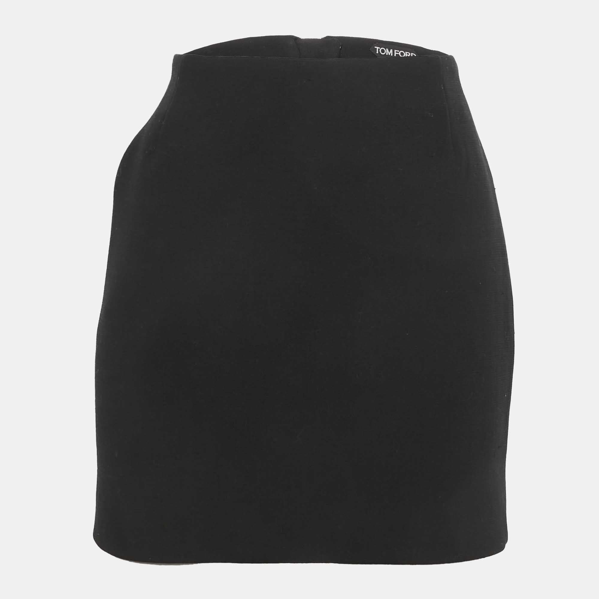 Pre-owned Tom Ford Black Wool Knit Mini Skirt M