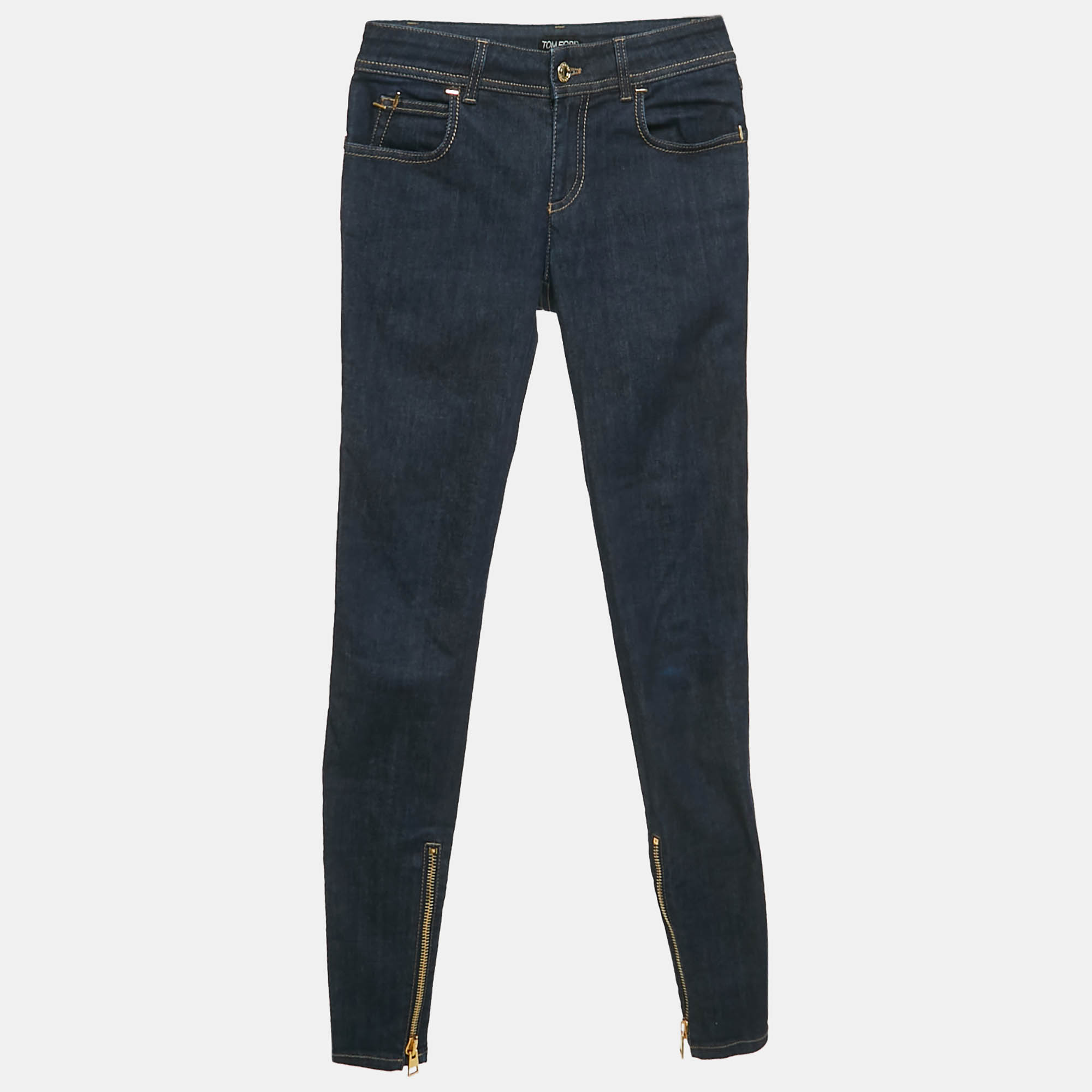 

Tom Ford Dark Blue Denim Zipper Detail Skinny Fit Jeans M Waist 28"