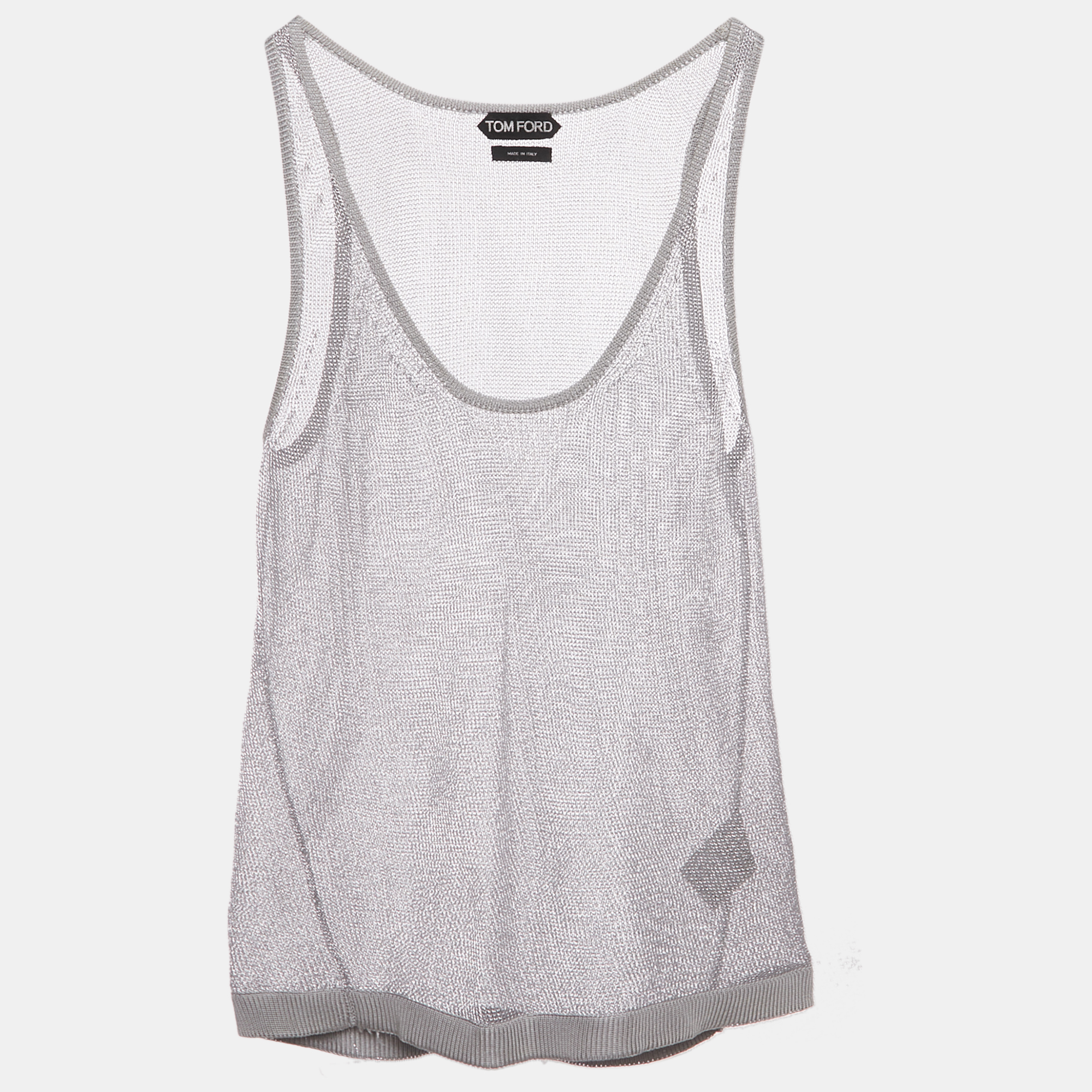 Pre-owned Tom Ford Silver Metallic Knit Sheer Tank Top S