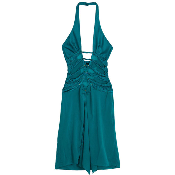 Tom Ford for Gucci Peacock Blue Corset Bodice Halter Dress M