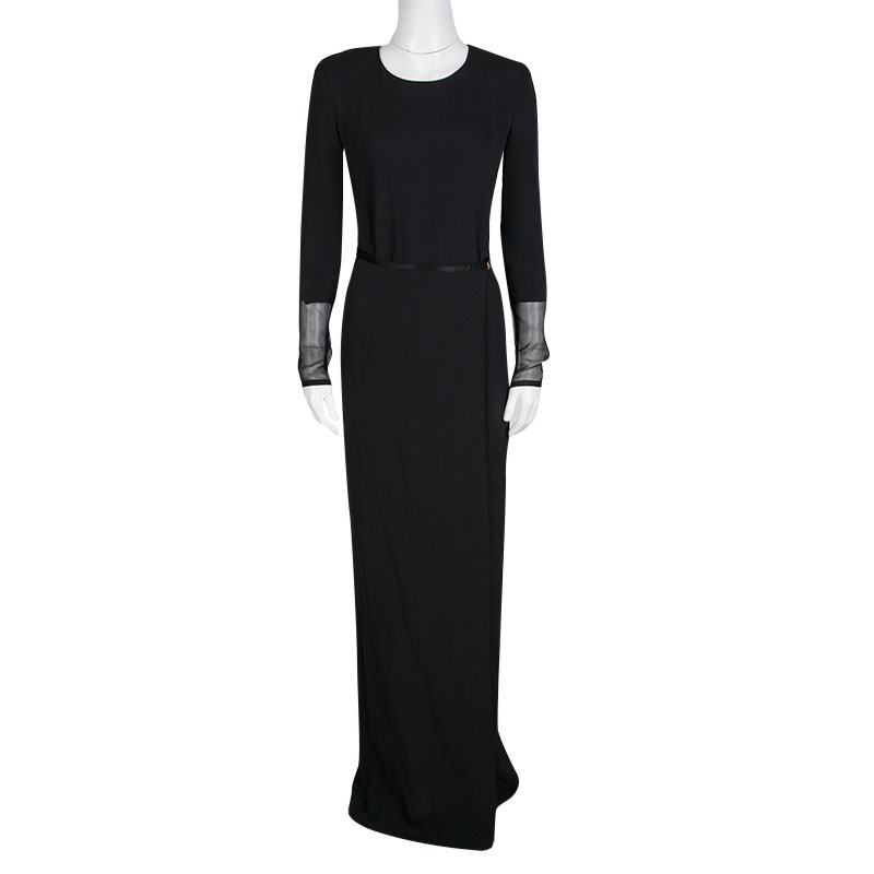 

Tom Ford Black Silk Wrap Front Long Sleeve Maxi Dress