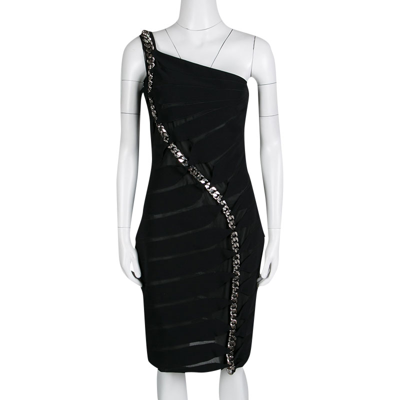 

Tom Ford Black Cutout Detail Chain Embellished One Shoulder Dress