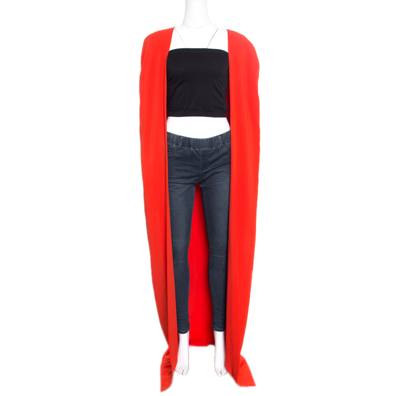 Tom Ford Scarlet Red Silk Open Front Cape Coat L