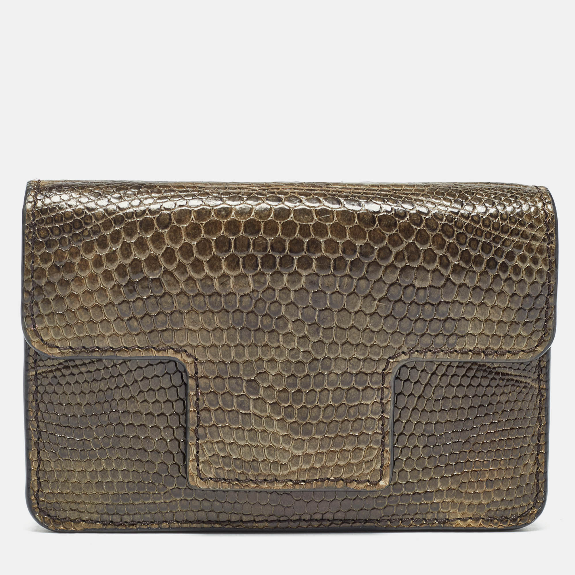 

Tom Ford Green Ostrich Leg Leather Flap Card Holder