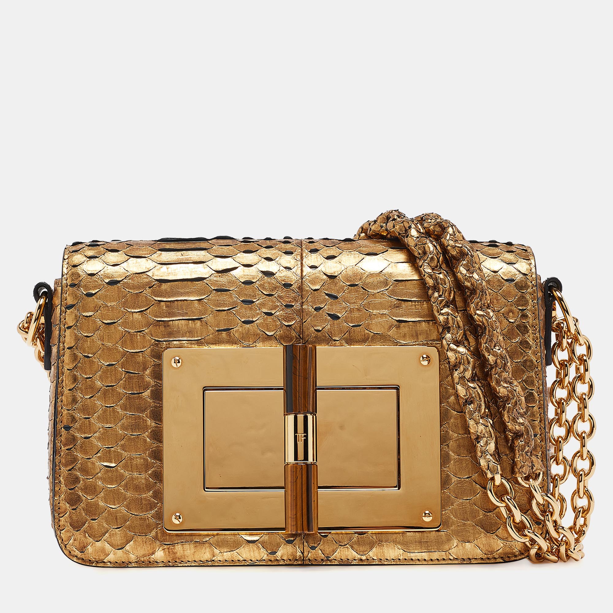 

Tom Ford Gold Python Small Chain Natalia Shoulder Bag