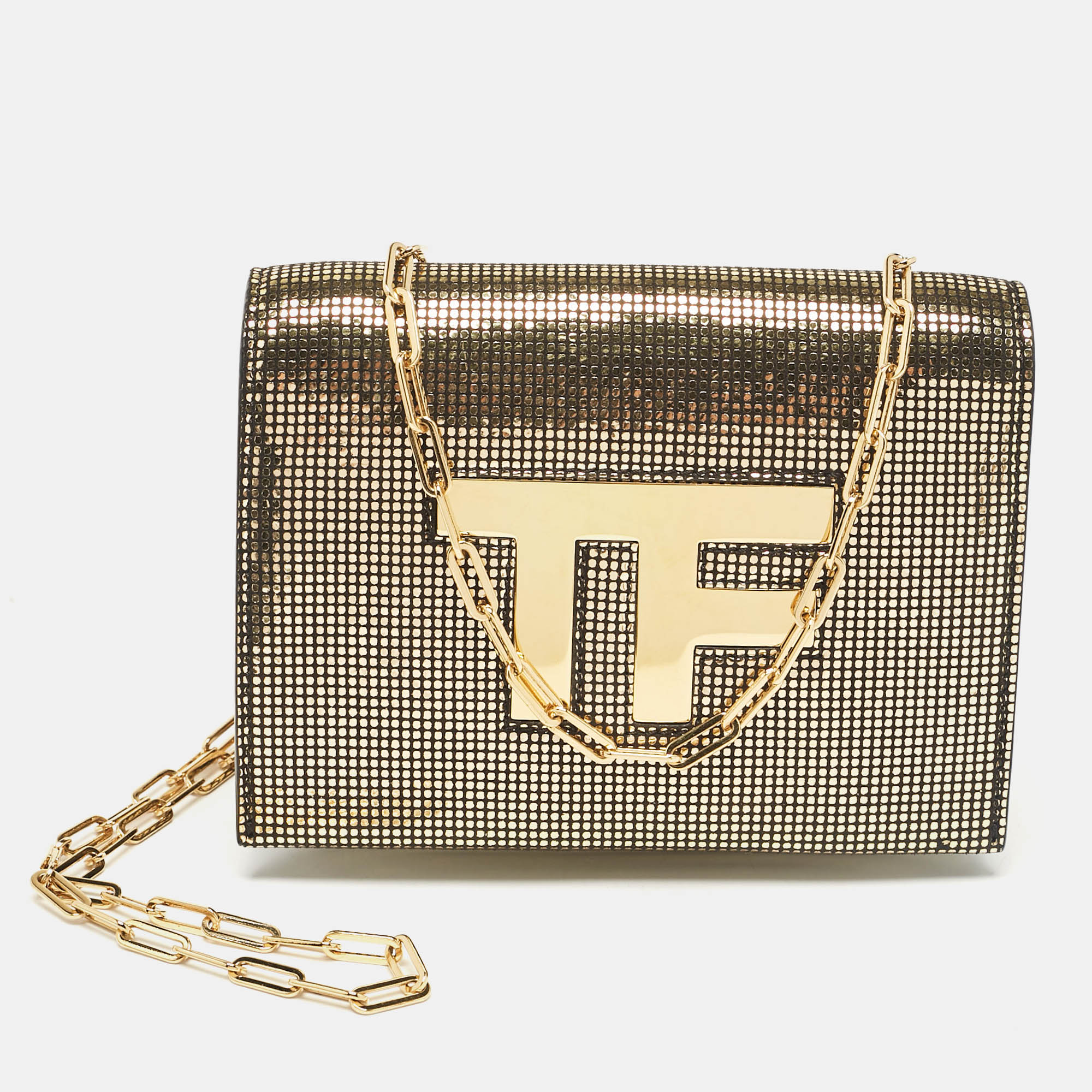 

Tom Ford Gold Suede TF Flap Chain Clutch