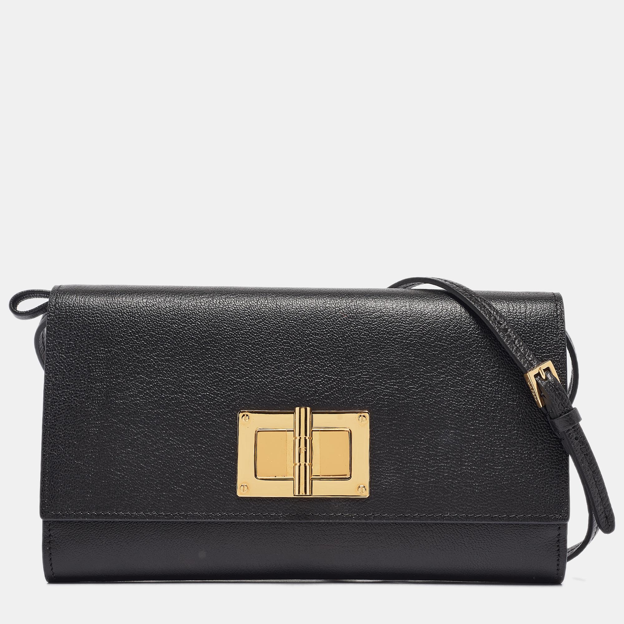 Pre-owned Tom Ford Black Leather Natalia Clutch Bag