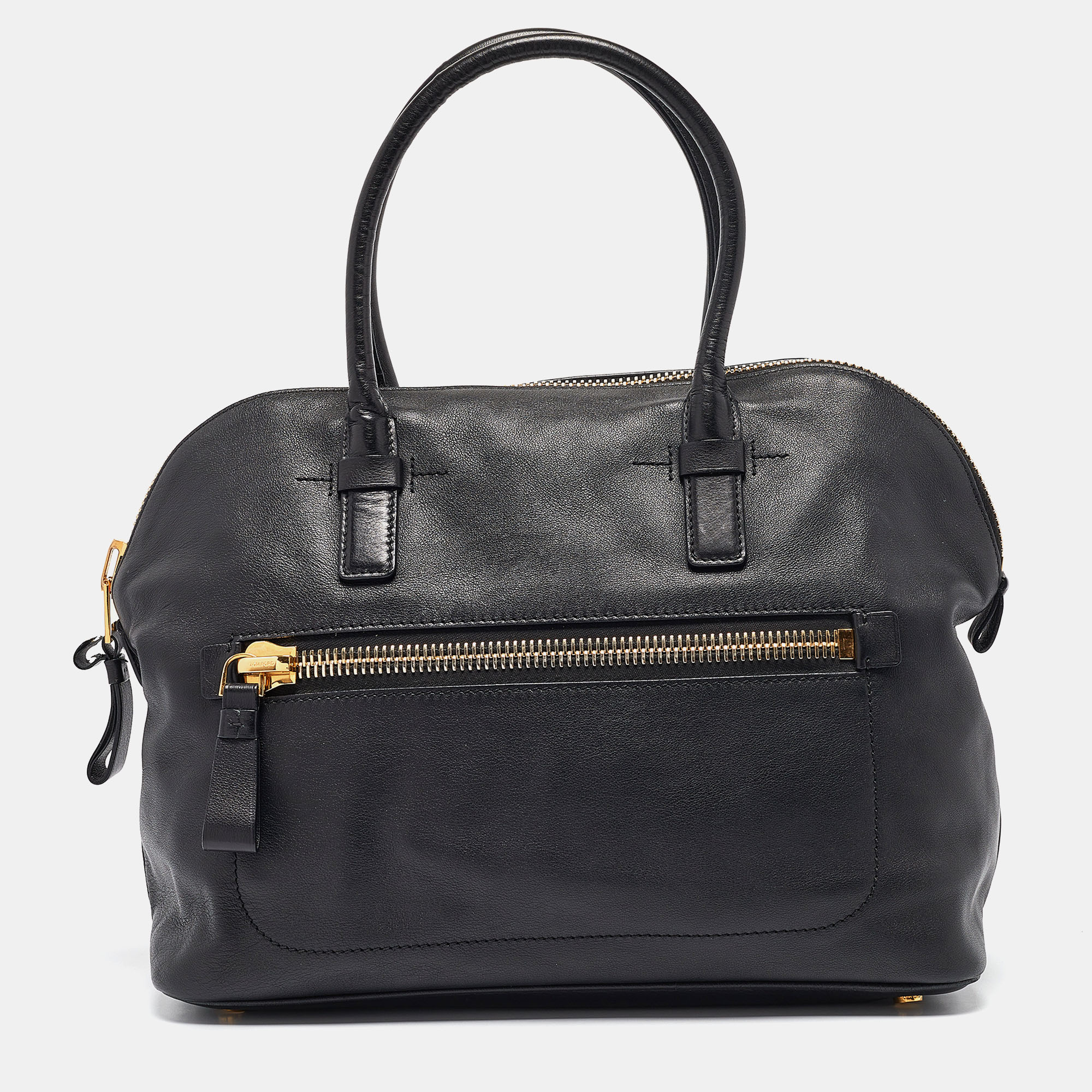 

Tom Ford Black Leather Top Zip Satchel