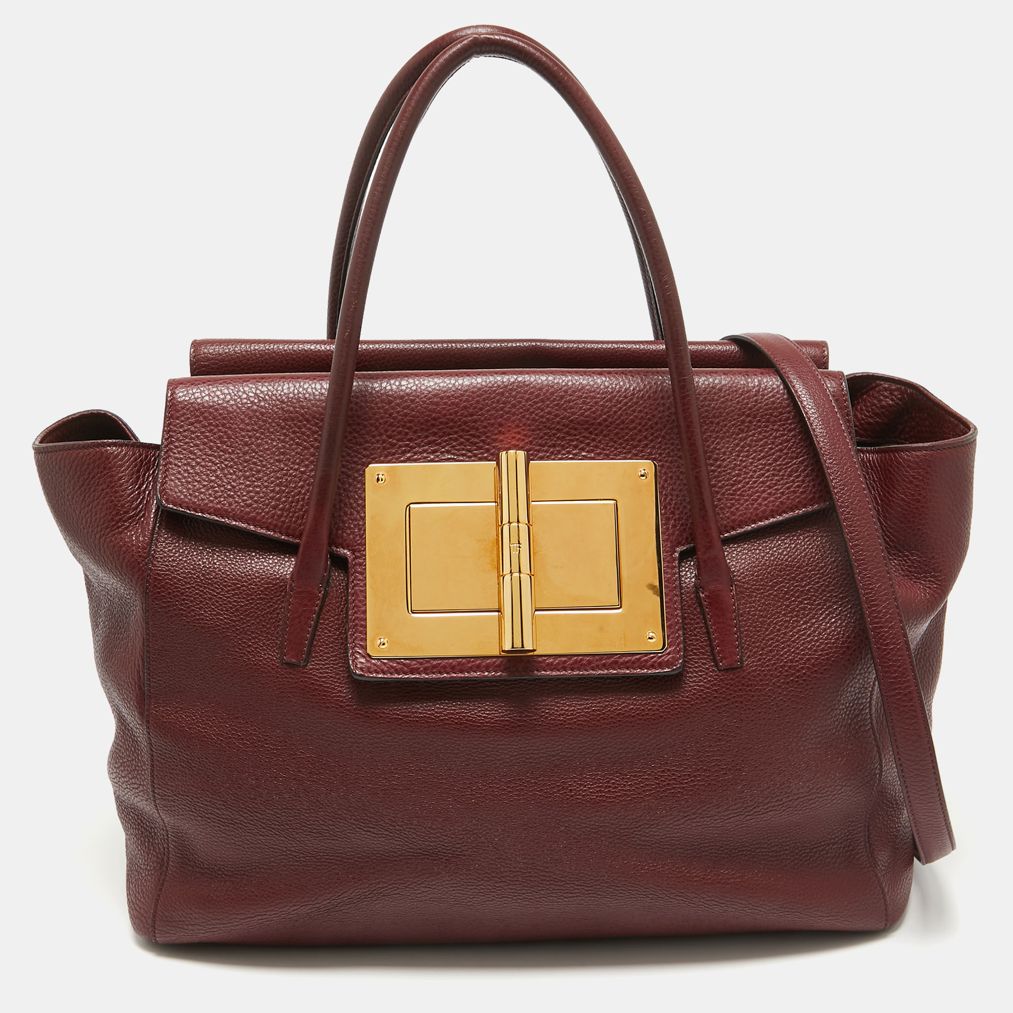 

Tom Ford Dark Red Leather Turn-Lock Natalia Tote