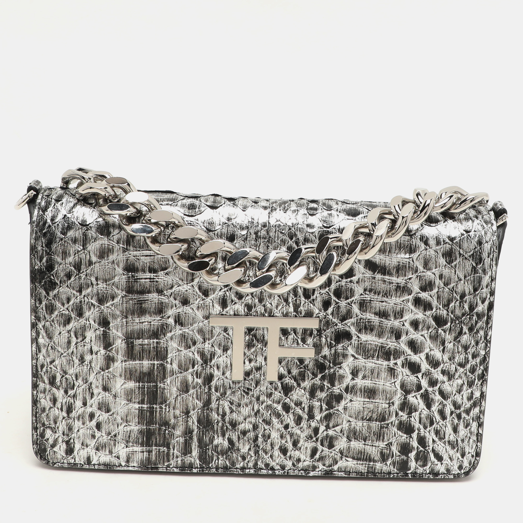 

Tom Ford Silver Python TF Logo Flap Shoulder Bag