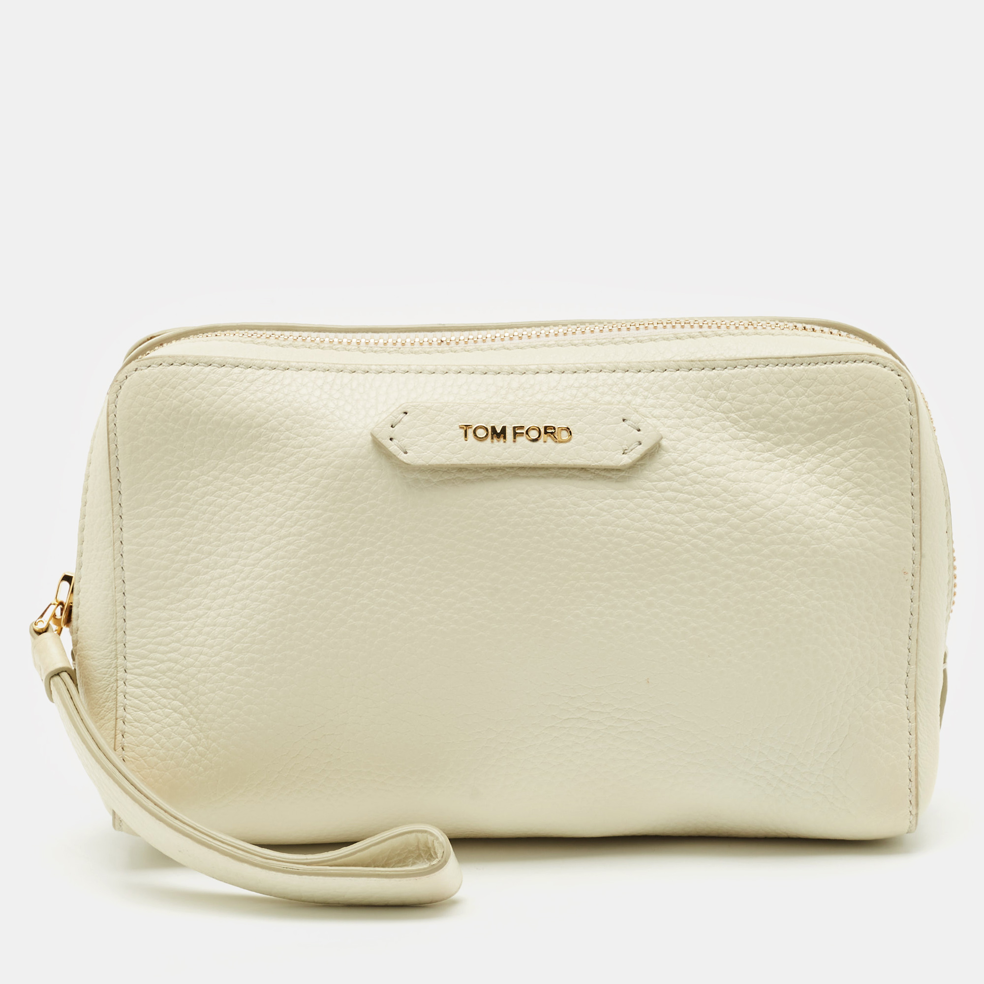 

Tom Ford Off White Leather Wristlet Pouch