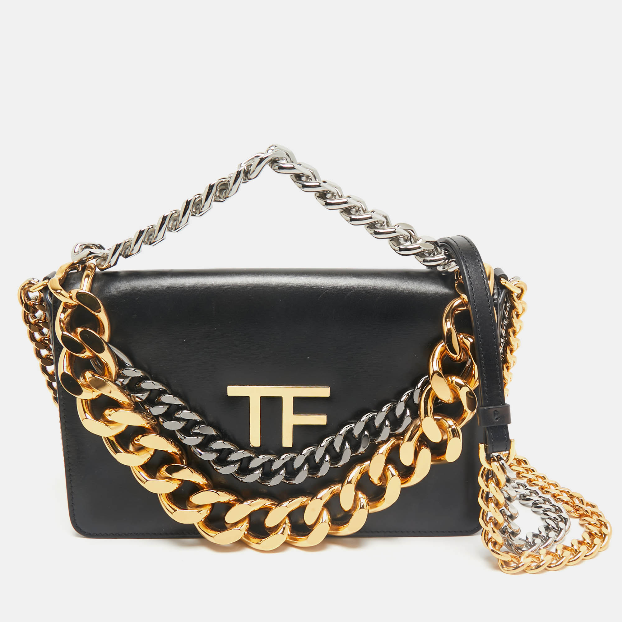 

Tom Ford Black Leather Palmellato Triple Chain Shoulder Bag