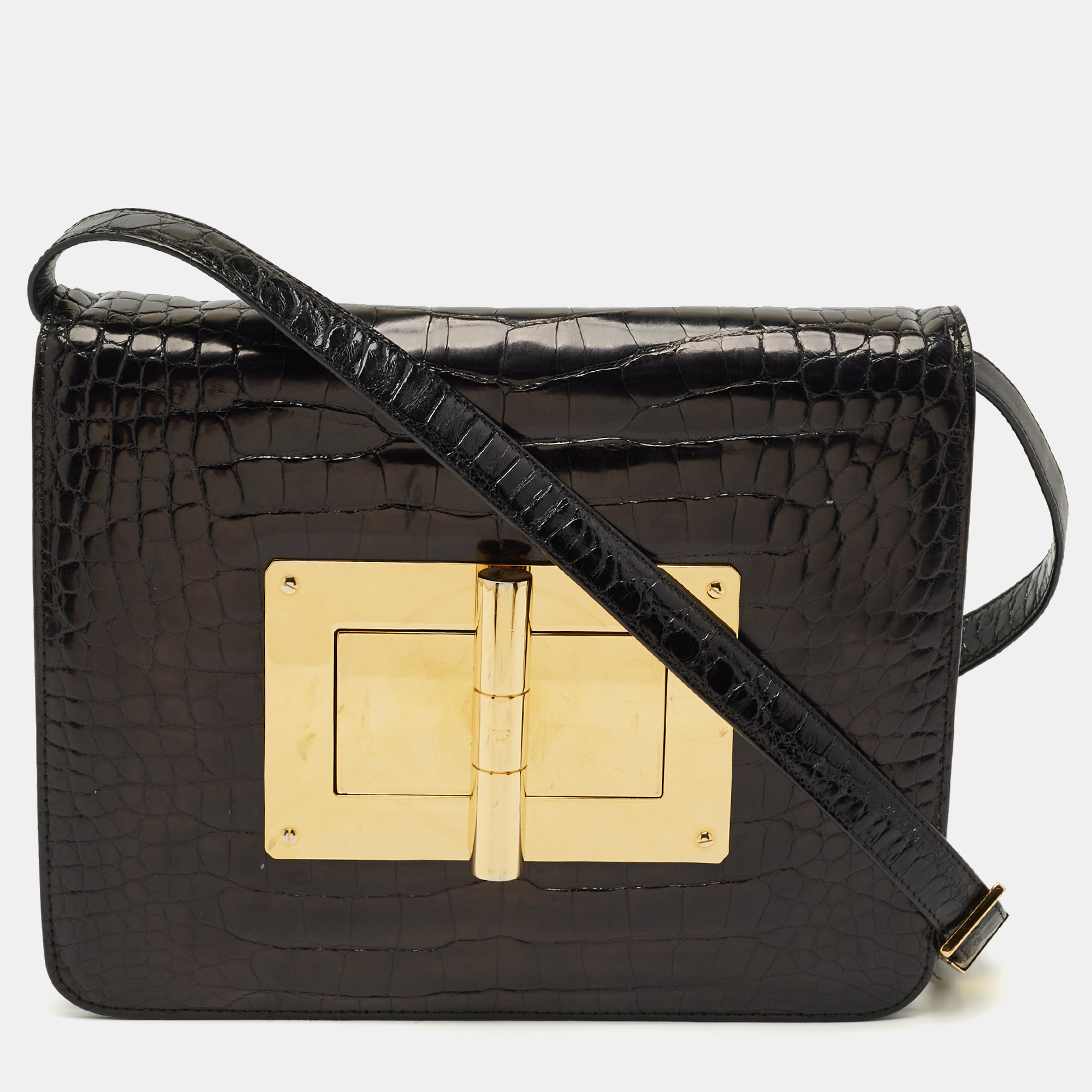 

Tom Ford Black Shine Alligator  Natalia Shoulder Bag