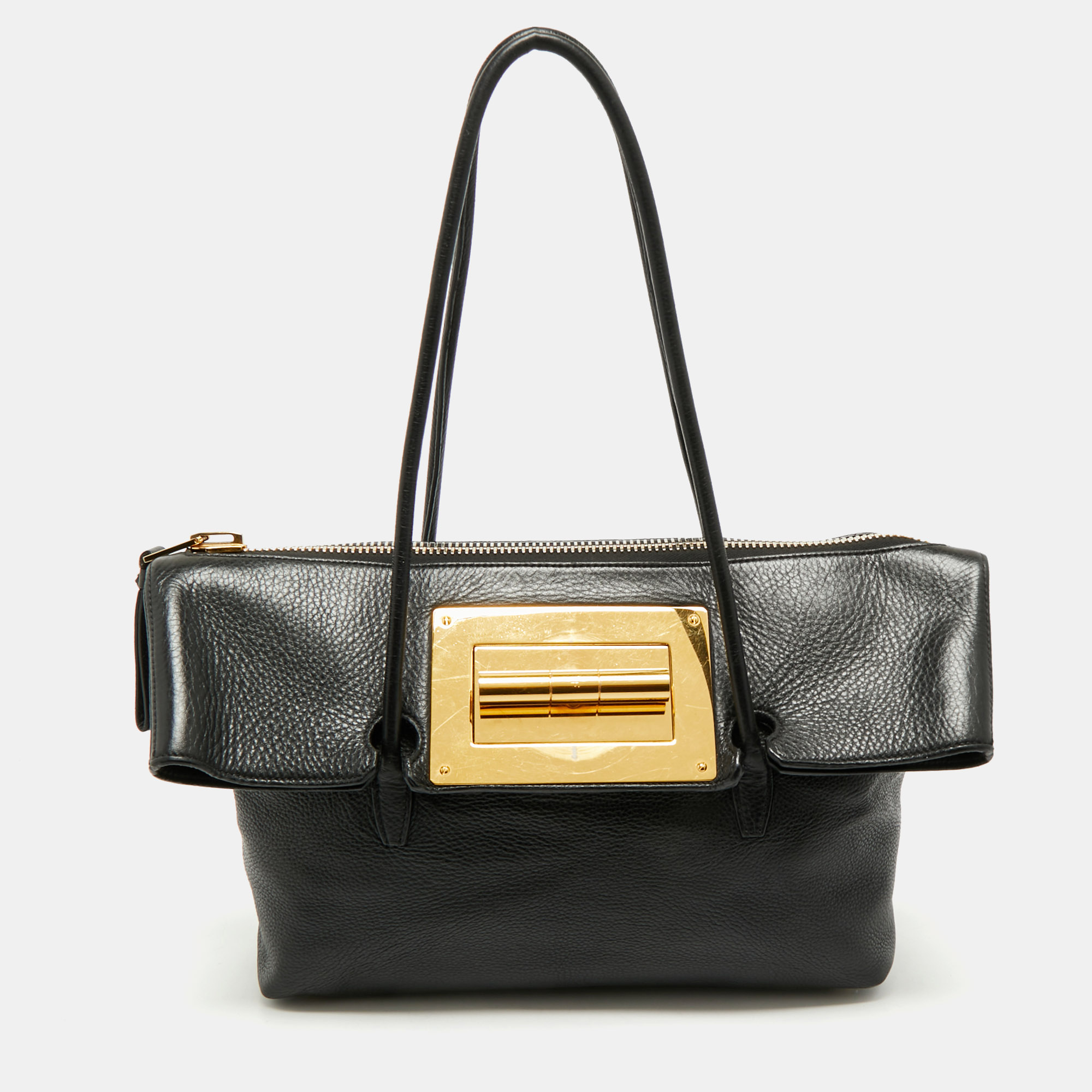Pre-owned Tom Ford Black Leather Natalia Flap Tote