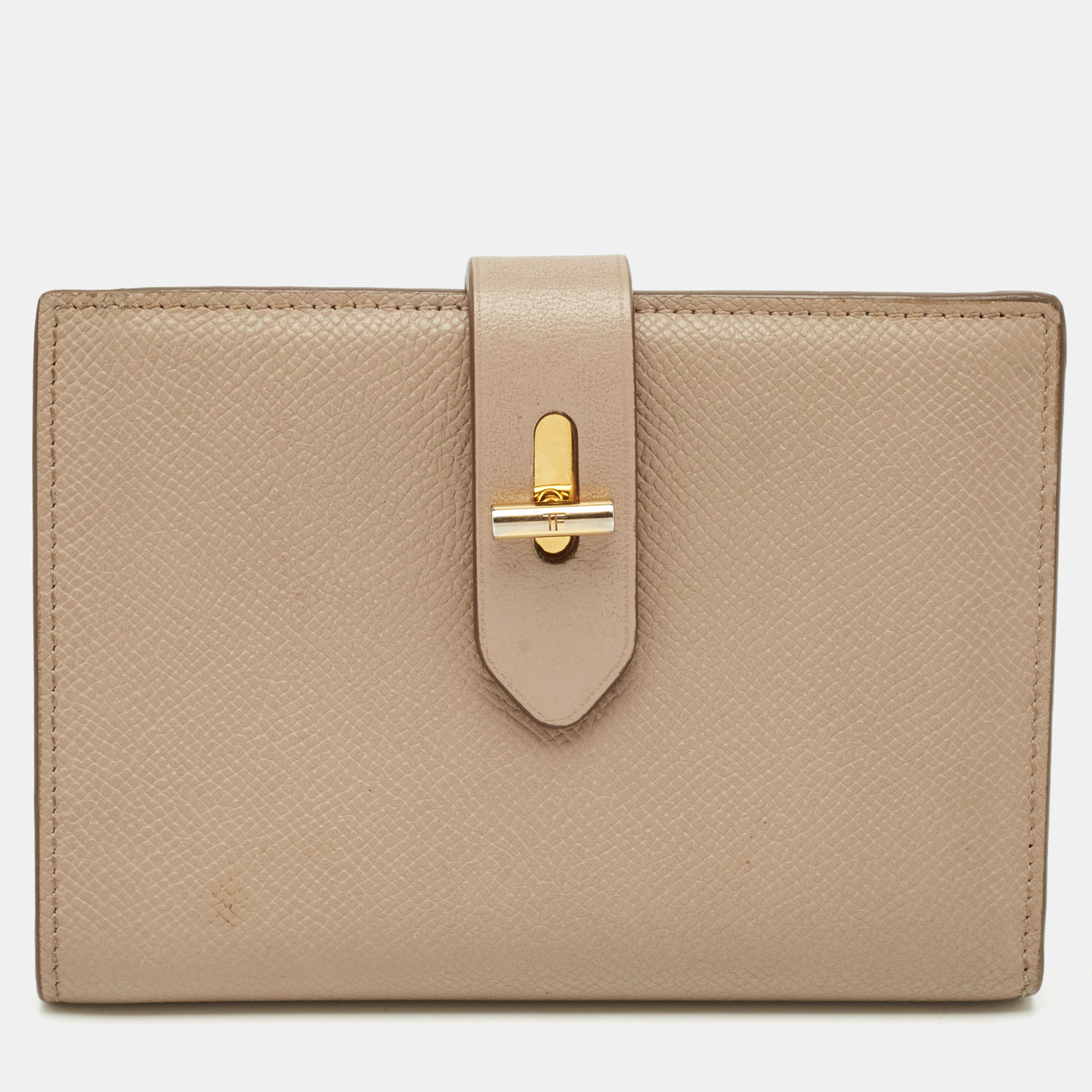 

Tom Ford Beige Leather Turnlock Compact Wallet
