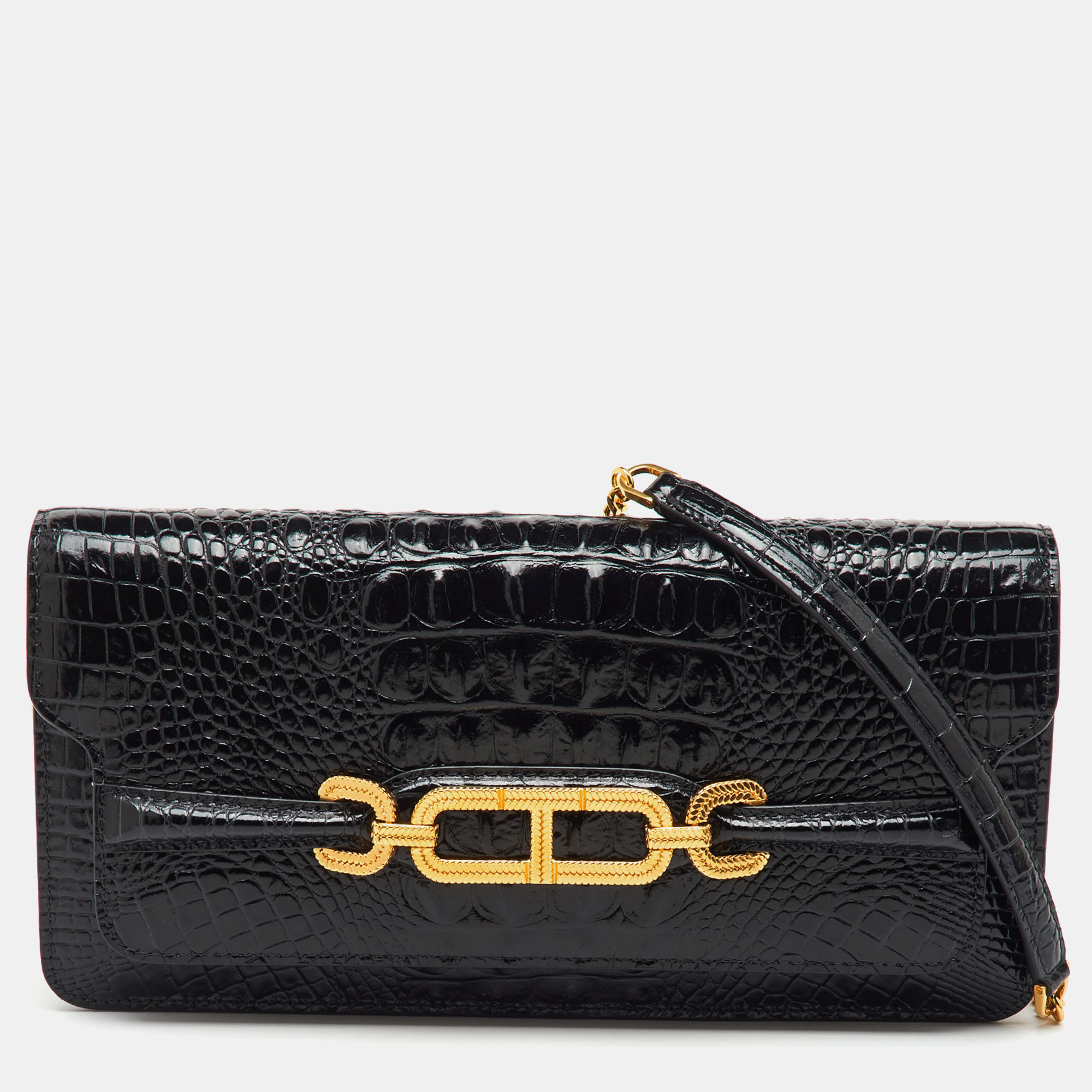 

Tom Ford Black Croc Embossed Leather Whitney Shoulder Bag
