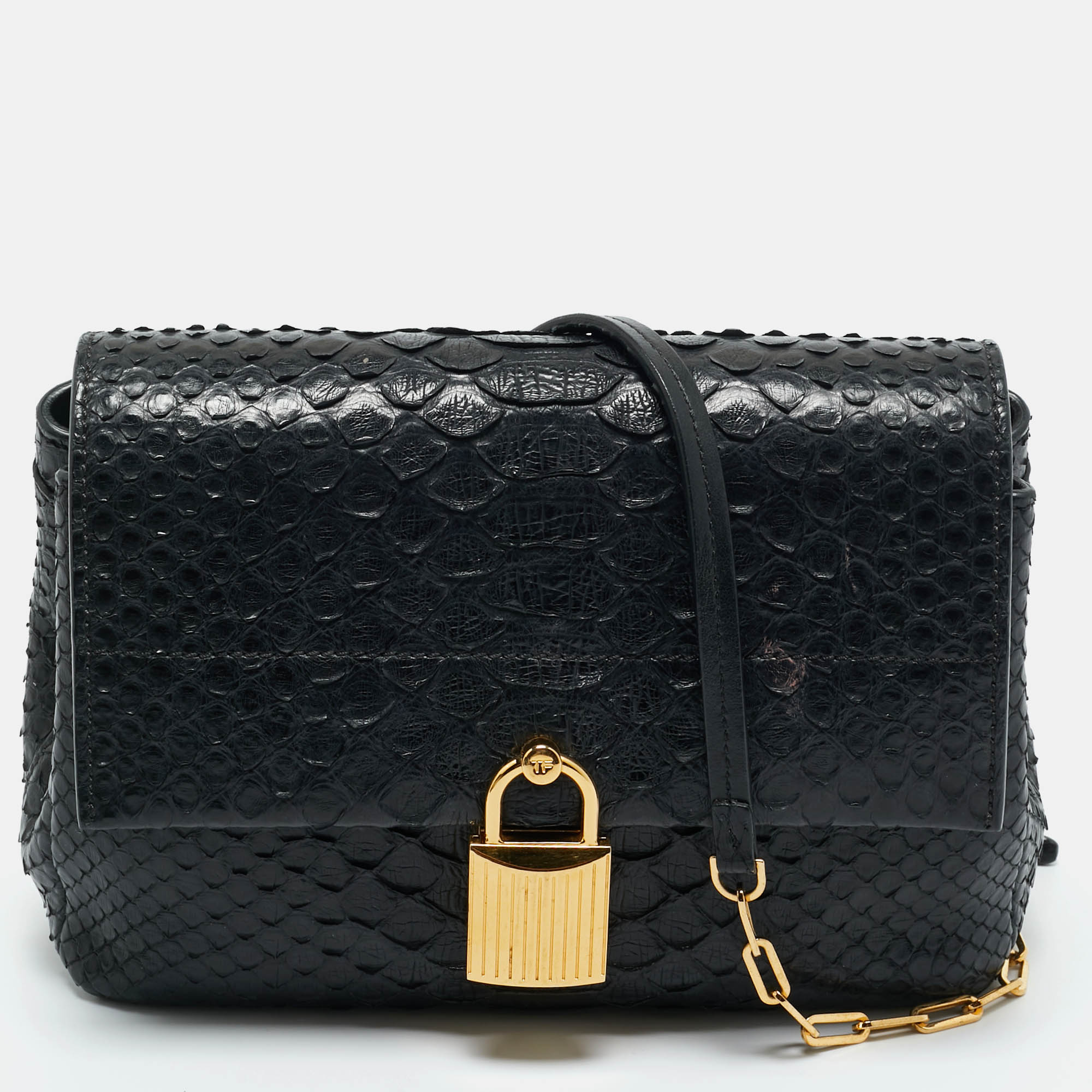

Tom Ford Black Python Small Leonica Padlock Shoulder Bag