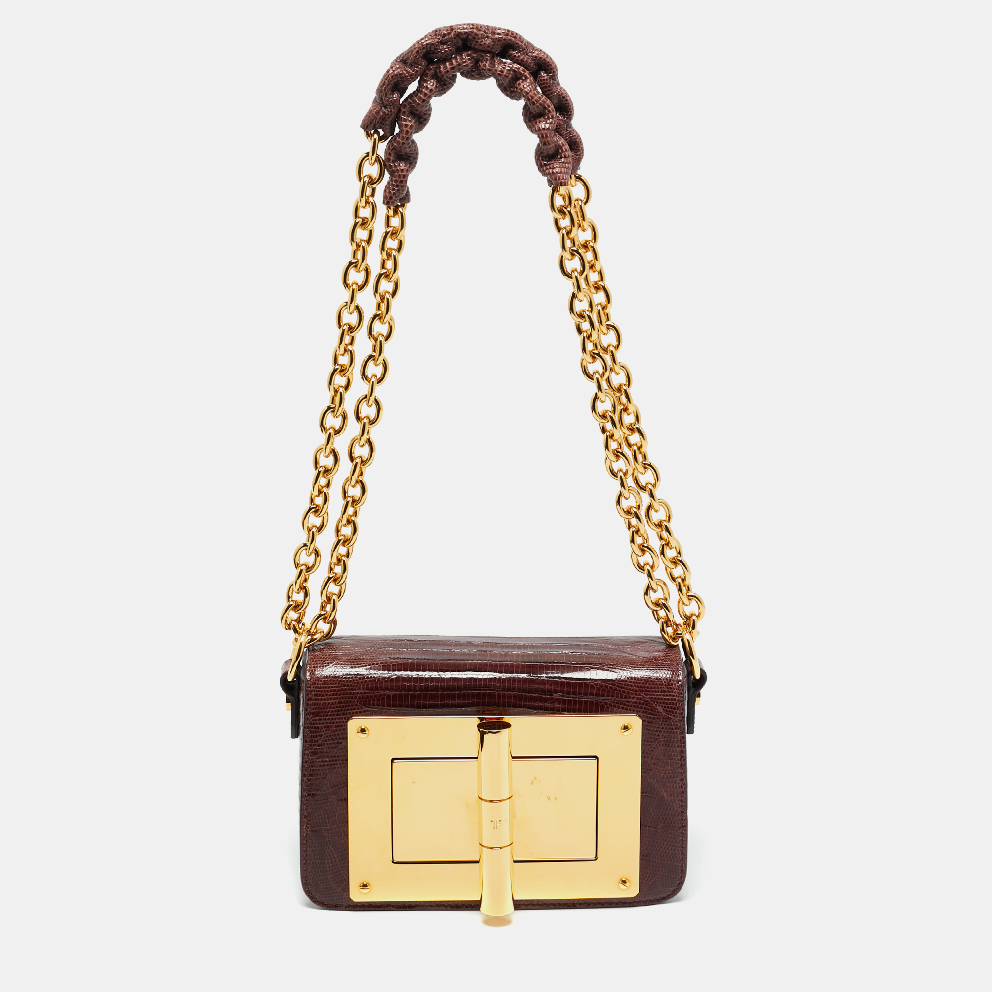 

Tom Ford Burgundy Lizard Natalia Chain Shoulder Bag