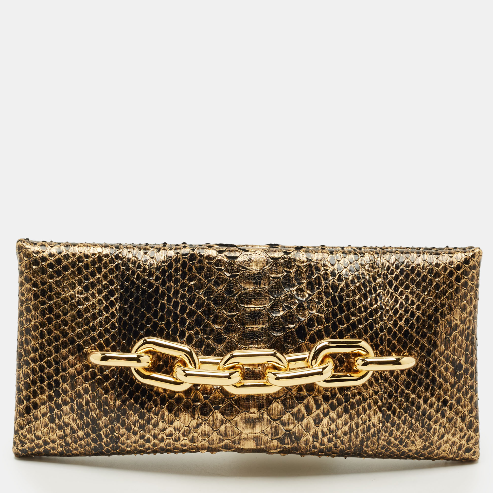 

Tom Ford Gold/Black Python Chain Detail Clutch
