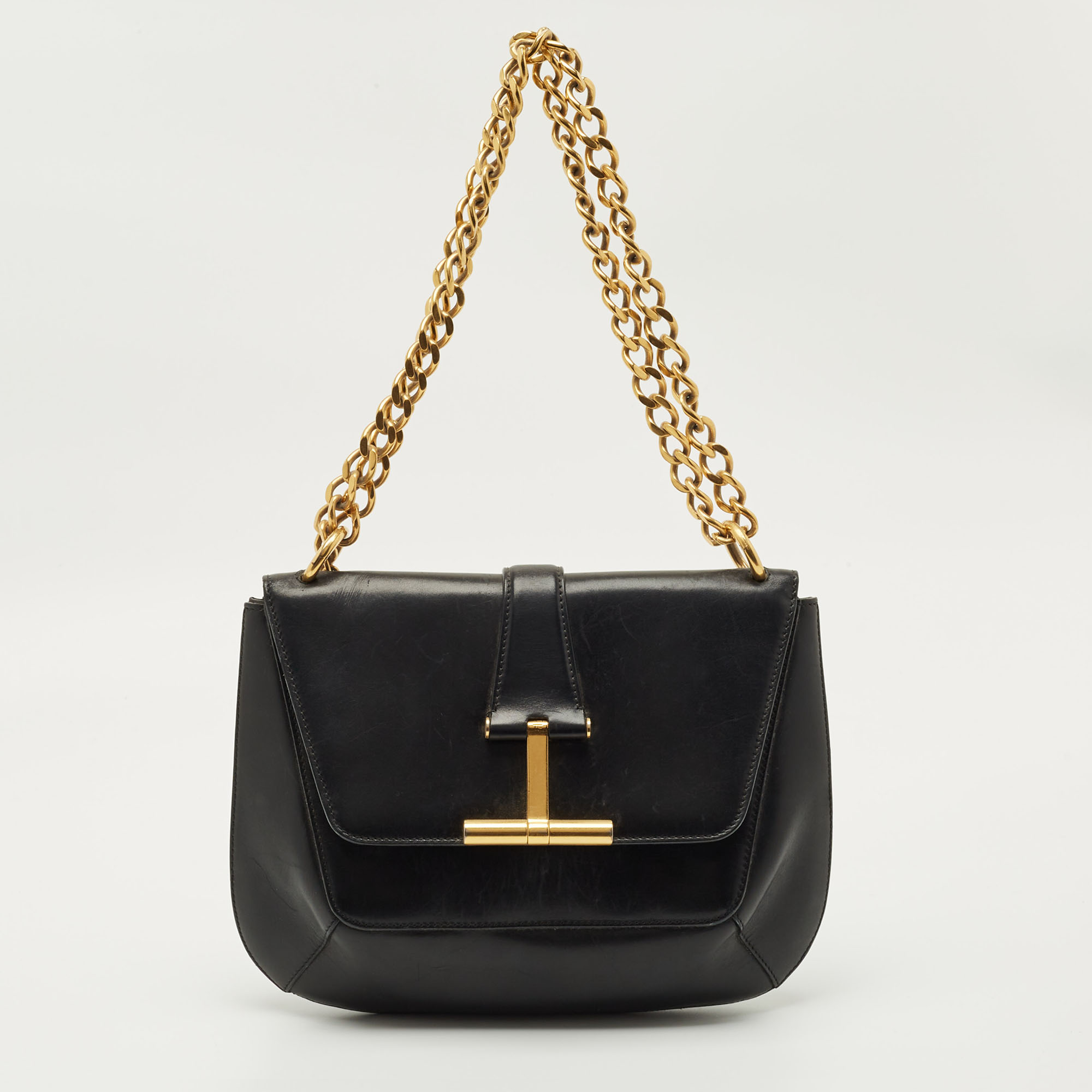Pre-owned Tom Ford Black Leather Tara Chain Shoulder Bag