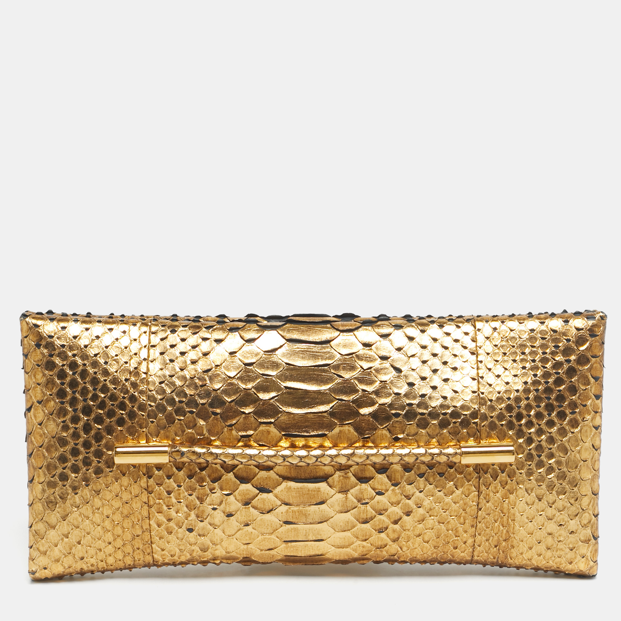 Pre-owned Tom Ford Gold Python Ava Clutch