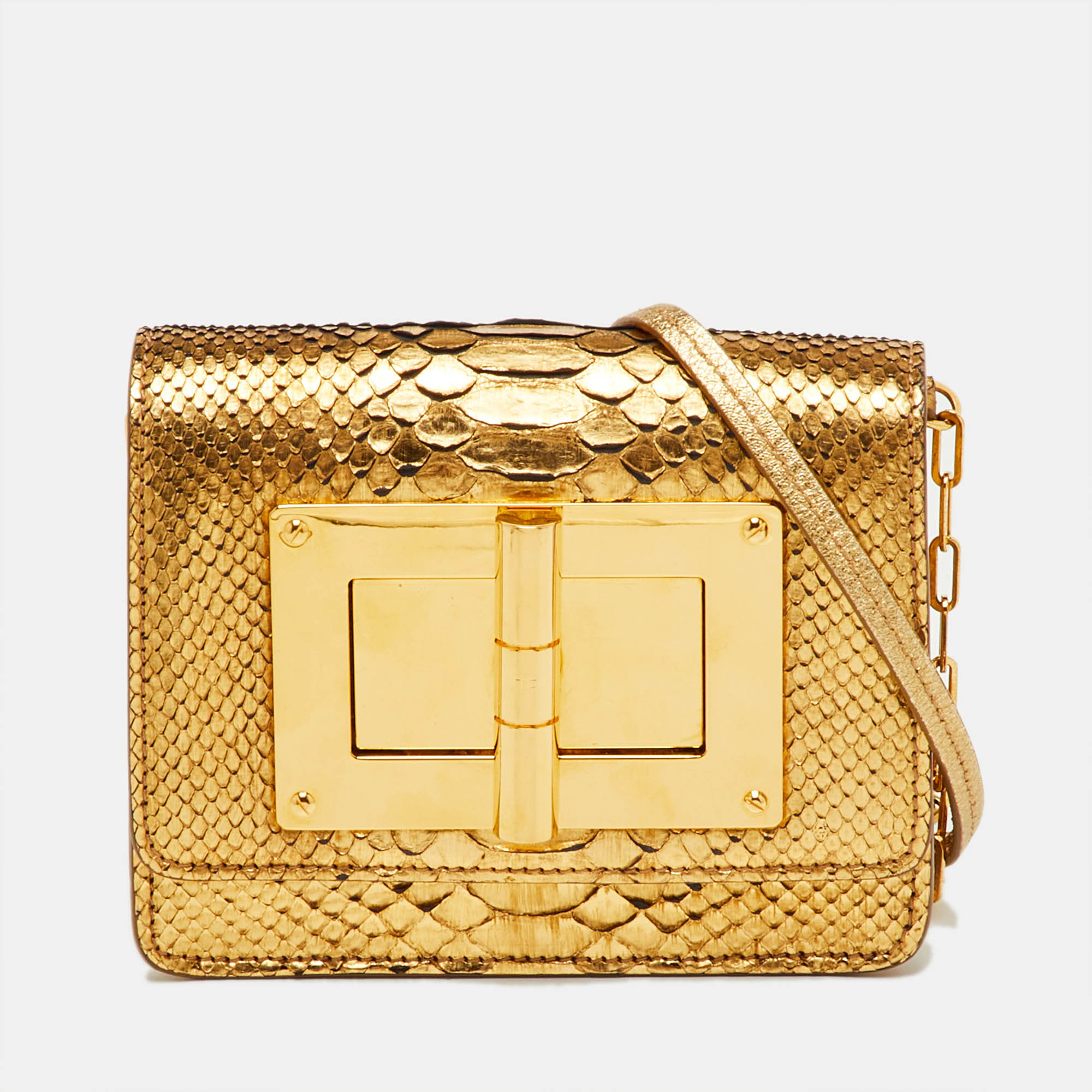 Pre-owned Tom Ford Metallic Gold Python Natalia Chain Crossbody Bag