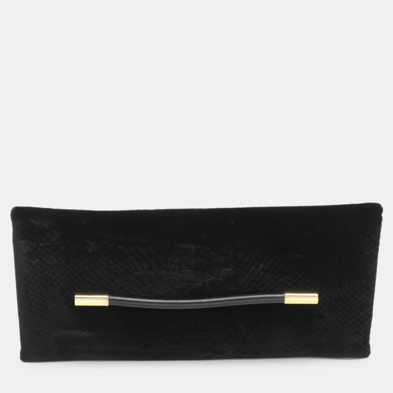 

Tom Ford Ava Black Python Print Velvet Clutch