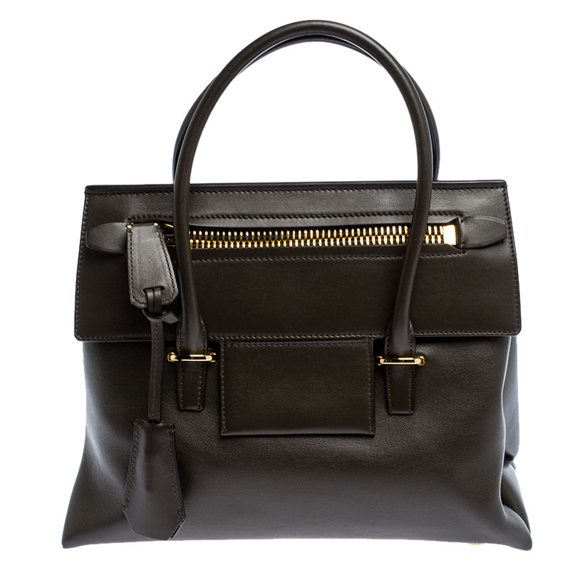 Tom Ford Dark Olive Green Leather TF Icon Satchel 