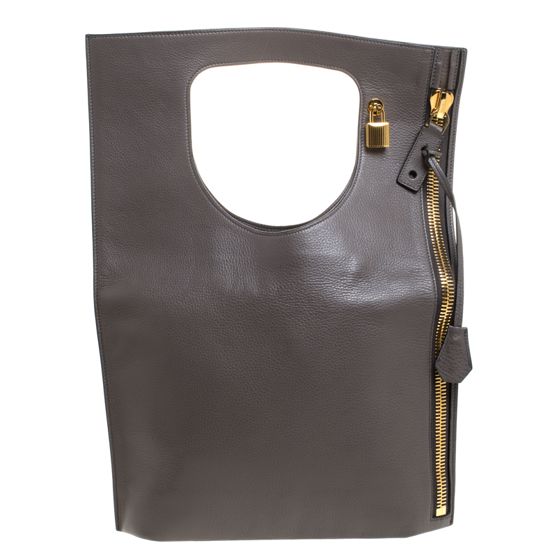 Tom Ford Grey Leather Large Fold Over Alix Bag