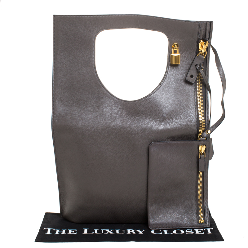 Tom Ford Grey Leather Large Fold Over Alix Bag Tom Ford | TLC
