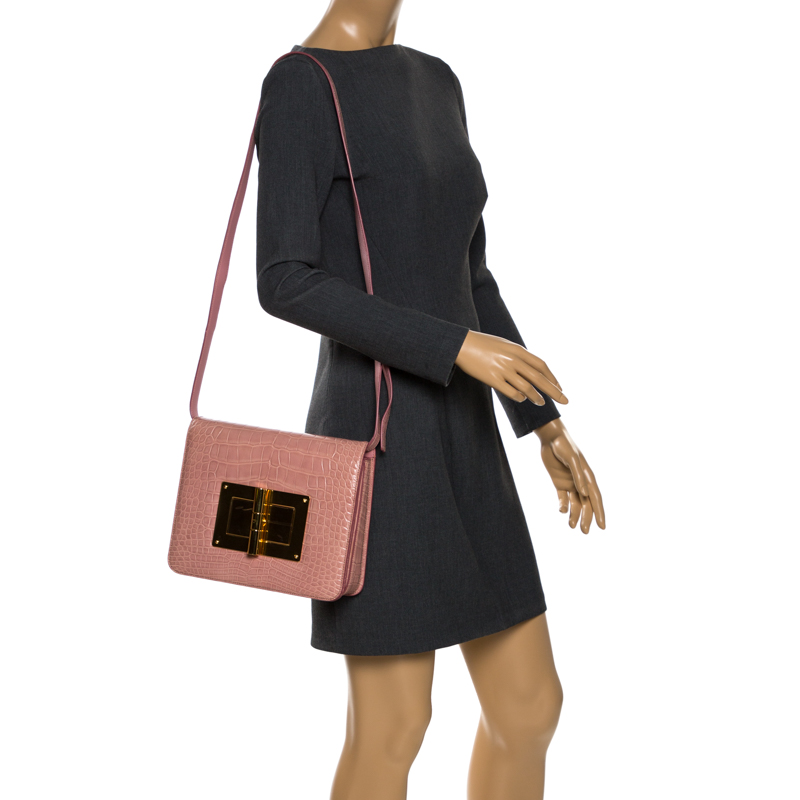 

Tom Ford Rose Pink Alligator Large Natalia Shoulder Bag