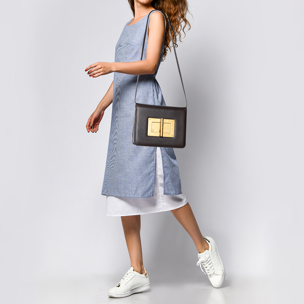 

Tom Ford Chocolate Brown Leather Large Natalia Shoulder Bag