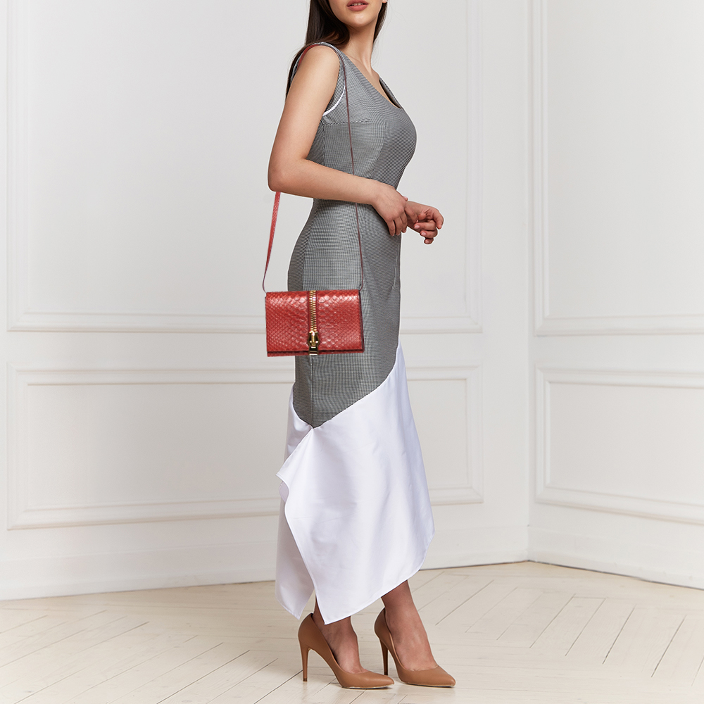 

Tom Ford Dark Red Python Front Zip Shoulder Bag