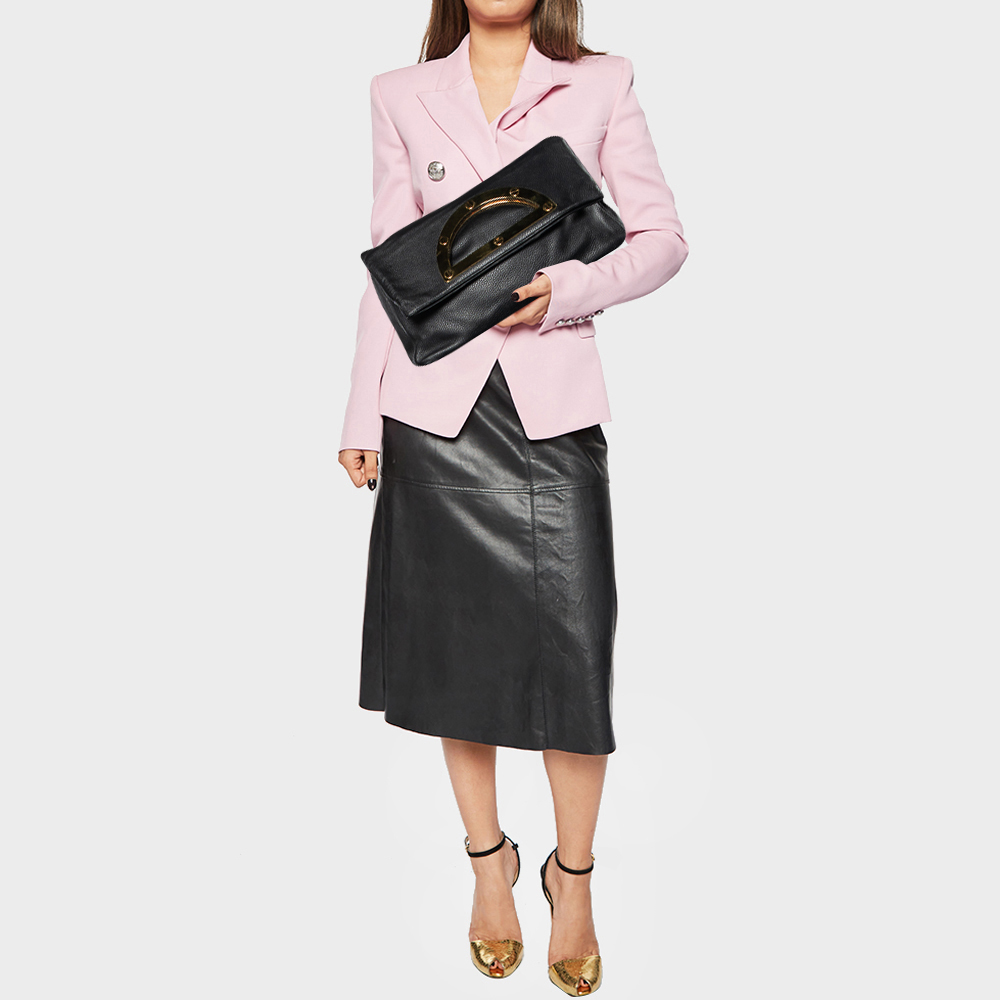 

Tom Ford Black Pebbled Leather Fold Over Oversized Clutch